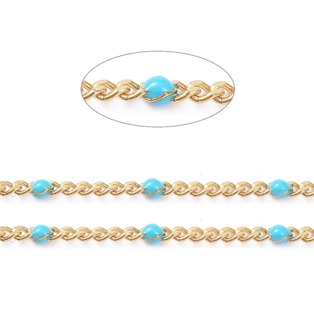 Gold Enamel Curb Chain in Turquoise