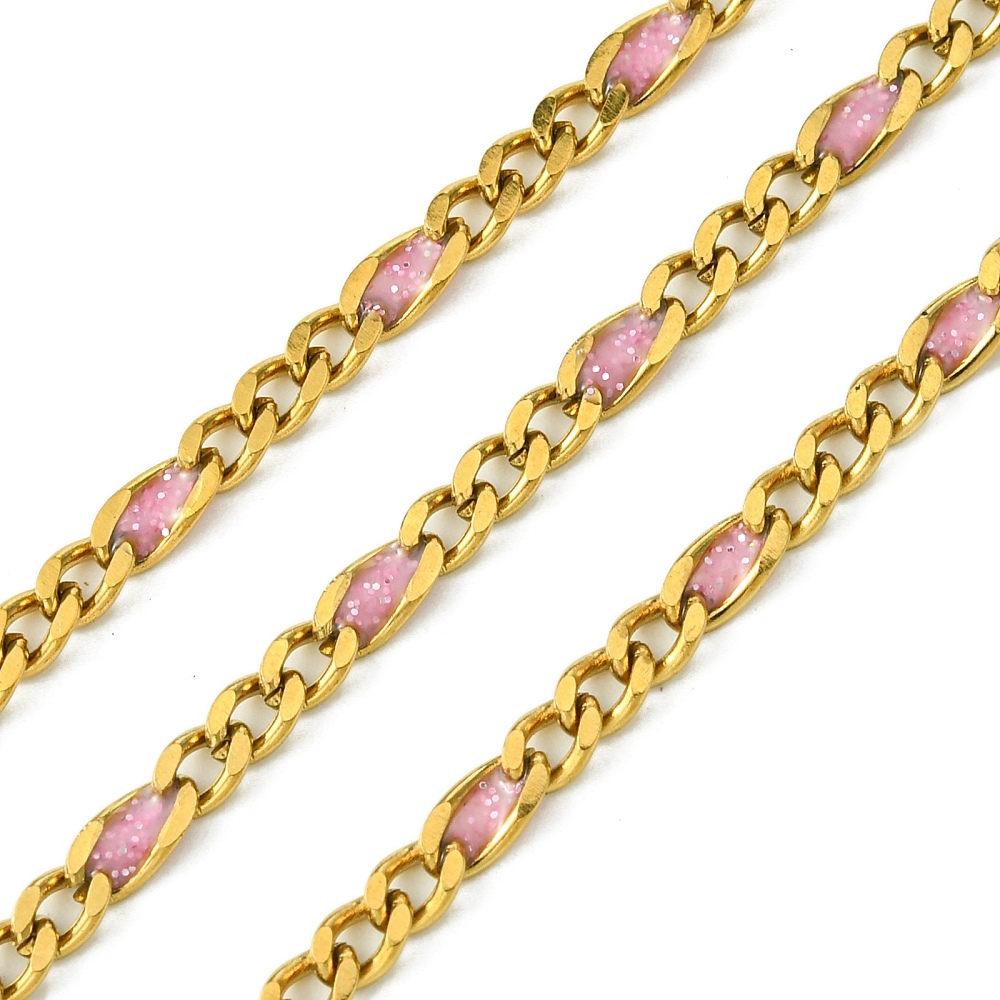Gold Enamel Figaro Chain in Pearl Pink 