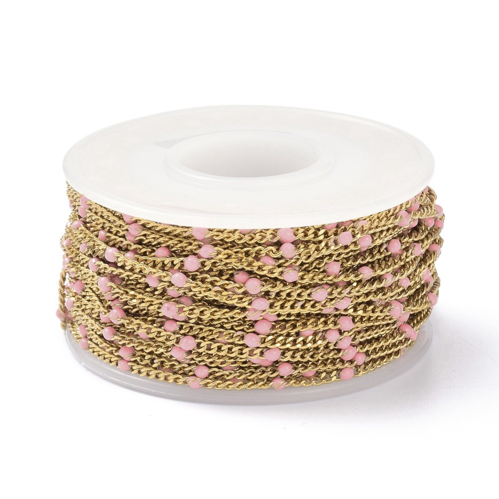 Gold Enamel Curb Chain in Light Pink