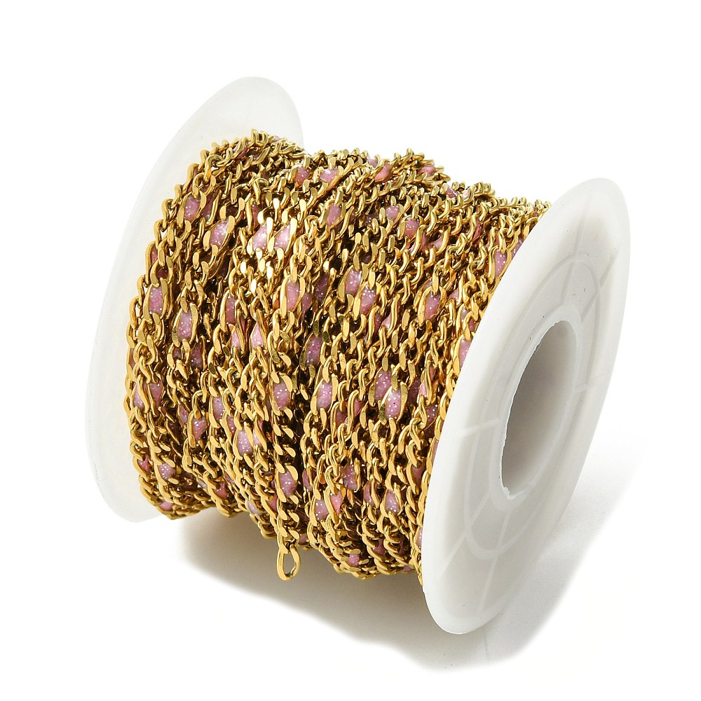 Gold Enamel Figaro Chain in Pearl Pink 