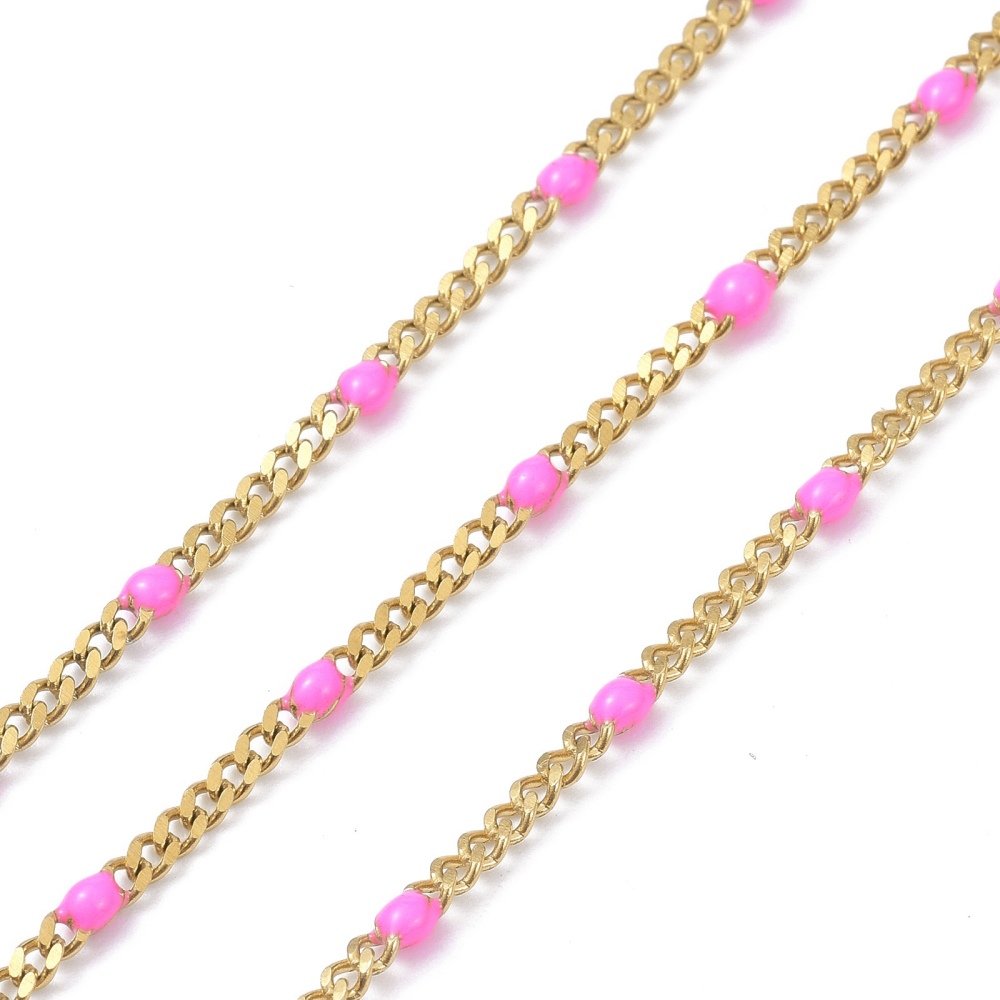 Gold Enamel Curb Chain in Hot Pink