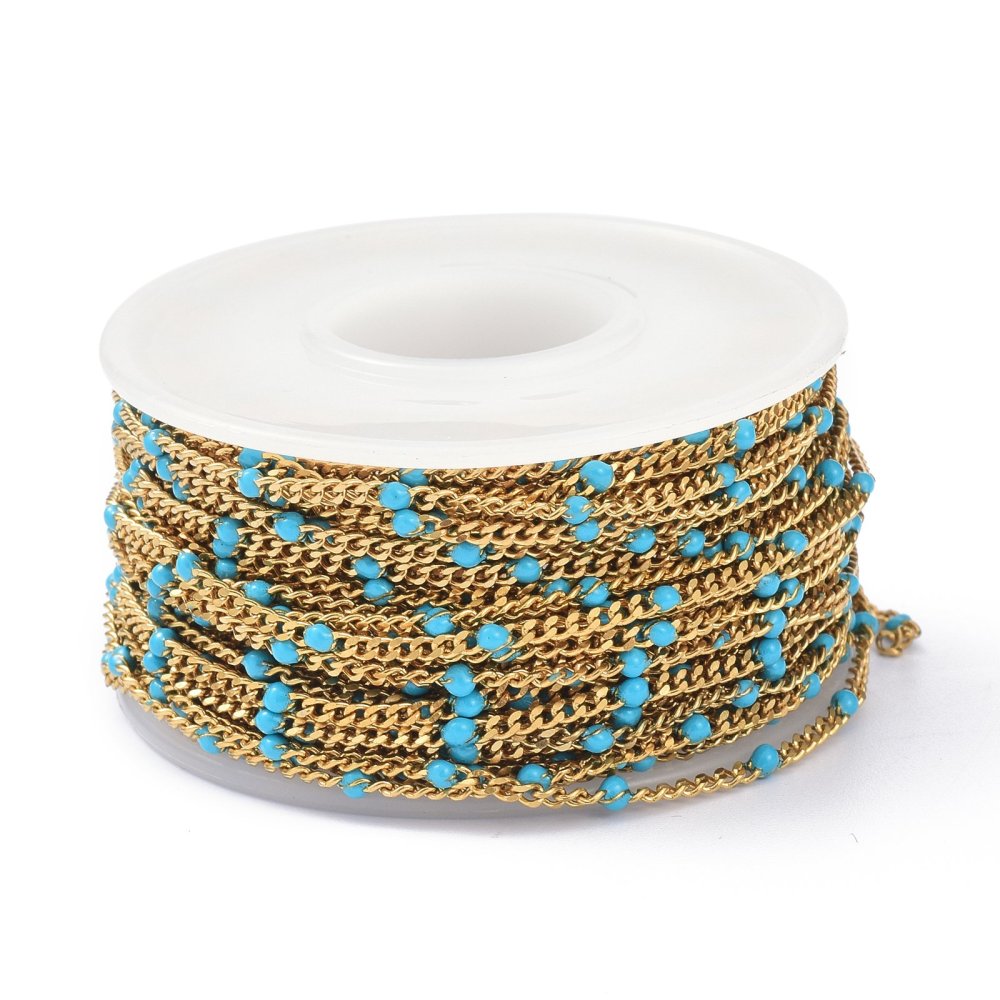 Gold Enamel Curb Chain in Turquoise