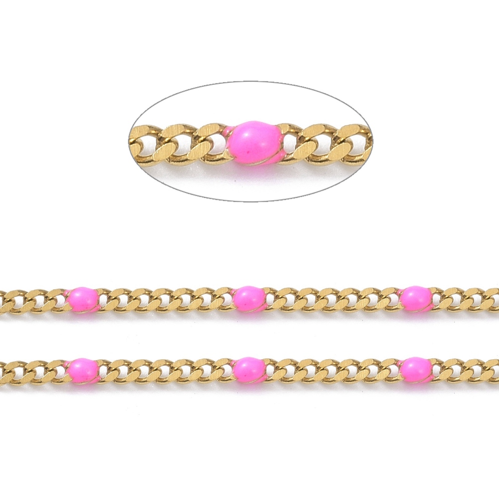 Gold Enamel Curb Chain in Hot Pink 