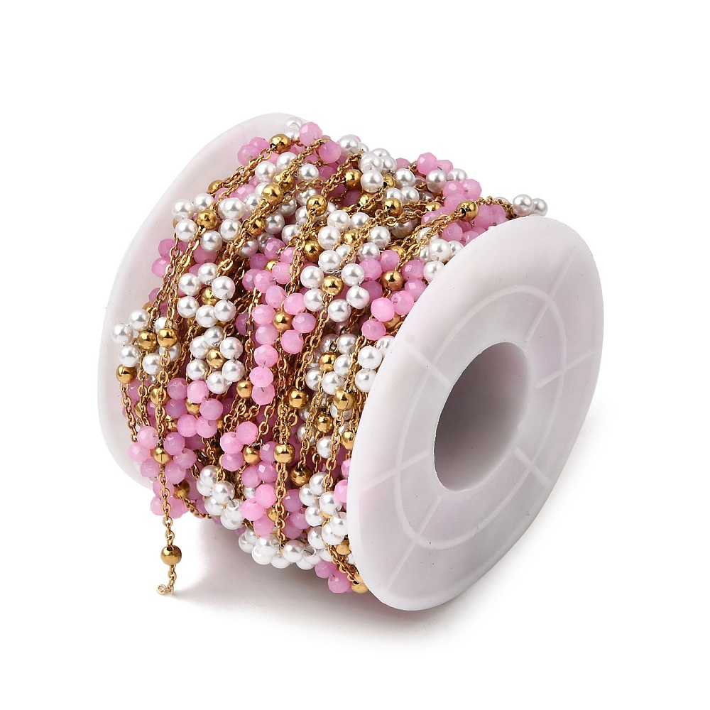 Gold Pink Beaded Flower Chain