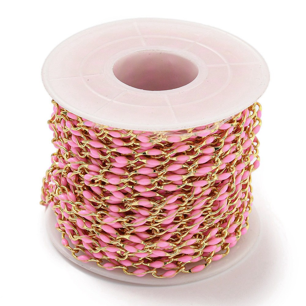 Gold Enamel Chain in Light Pink