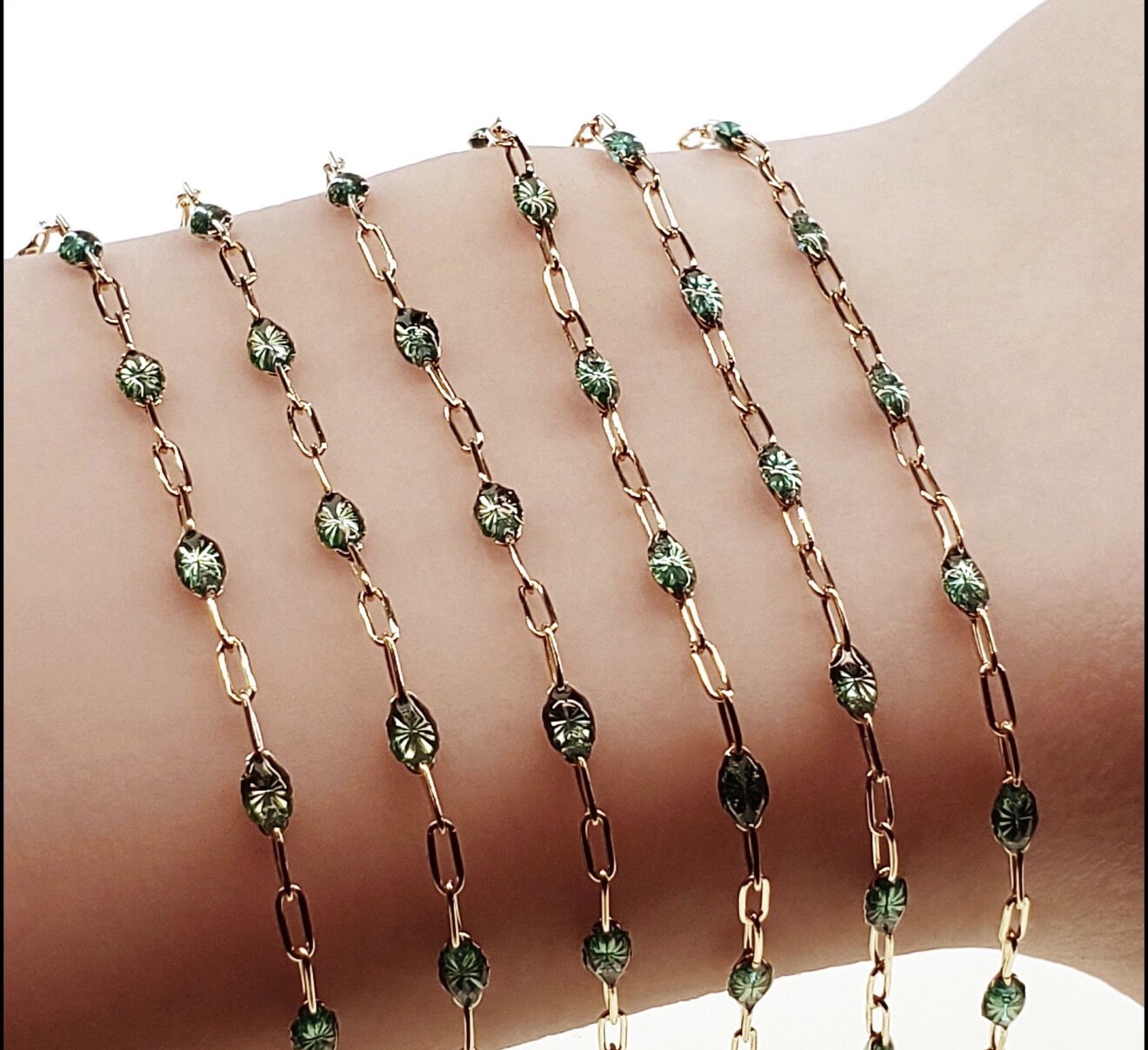 14k Gold Filled Olive Enamel Paperclip Chain