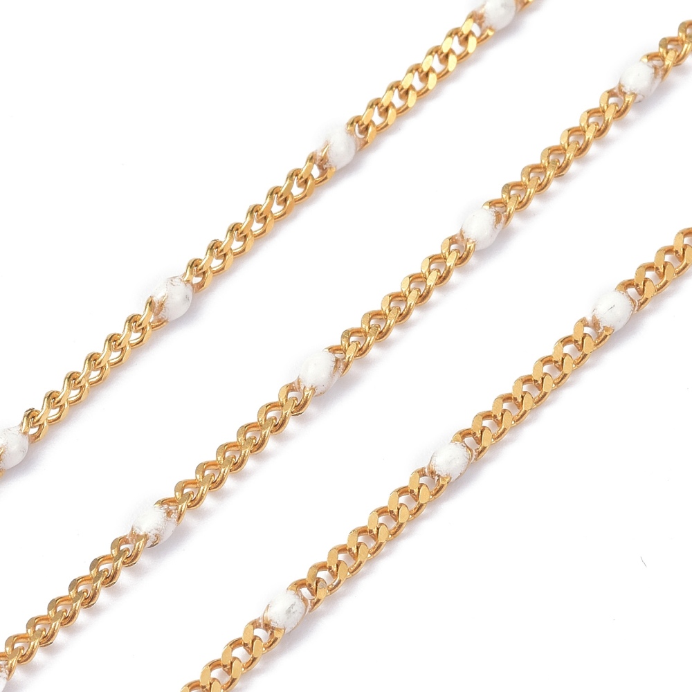 Gold Enamel Curb Chain in White 