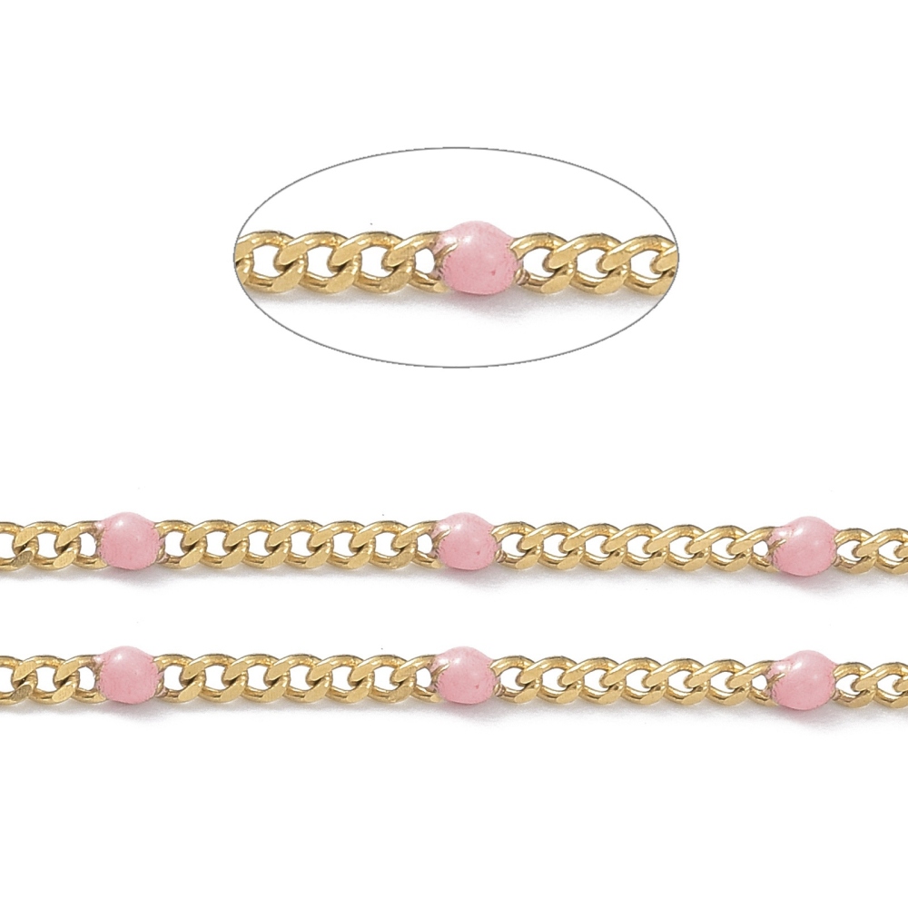 Gold Enamel Curb Chain in Light Pink