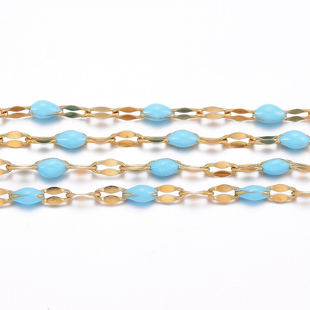 Gold Enamel Dapped Chain in Sky Blue