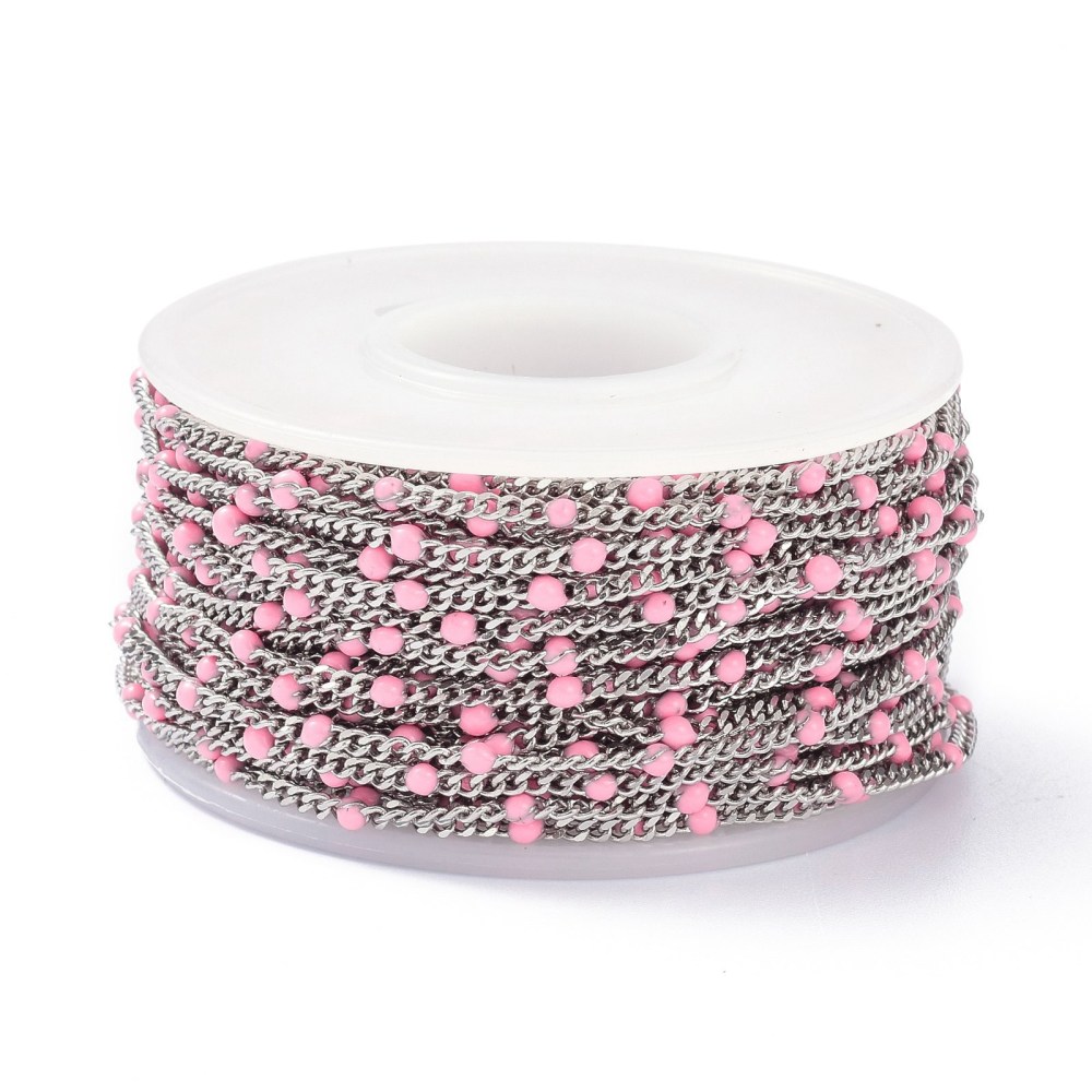 Silver Enamel Curb Chain in Light Pink
