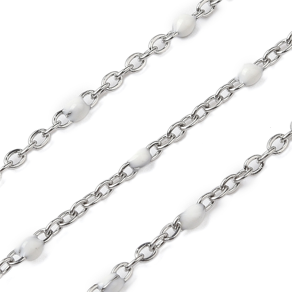 Silver Enamel Link Chain in White