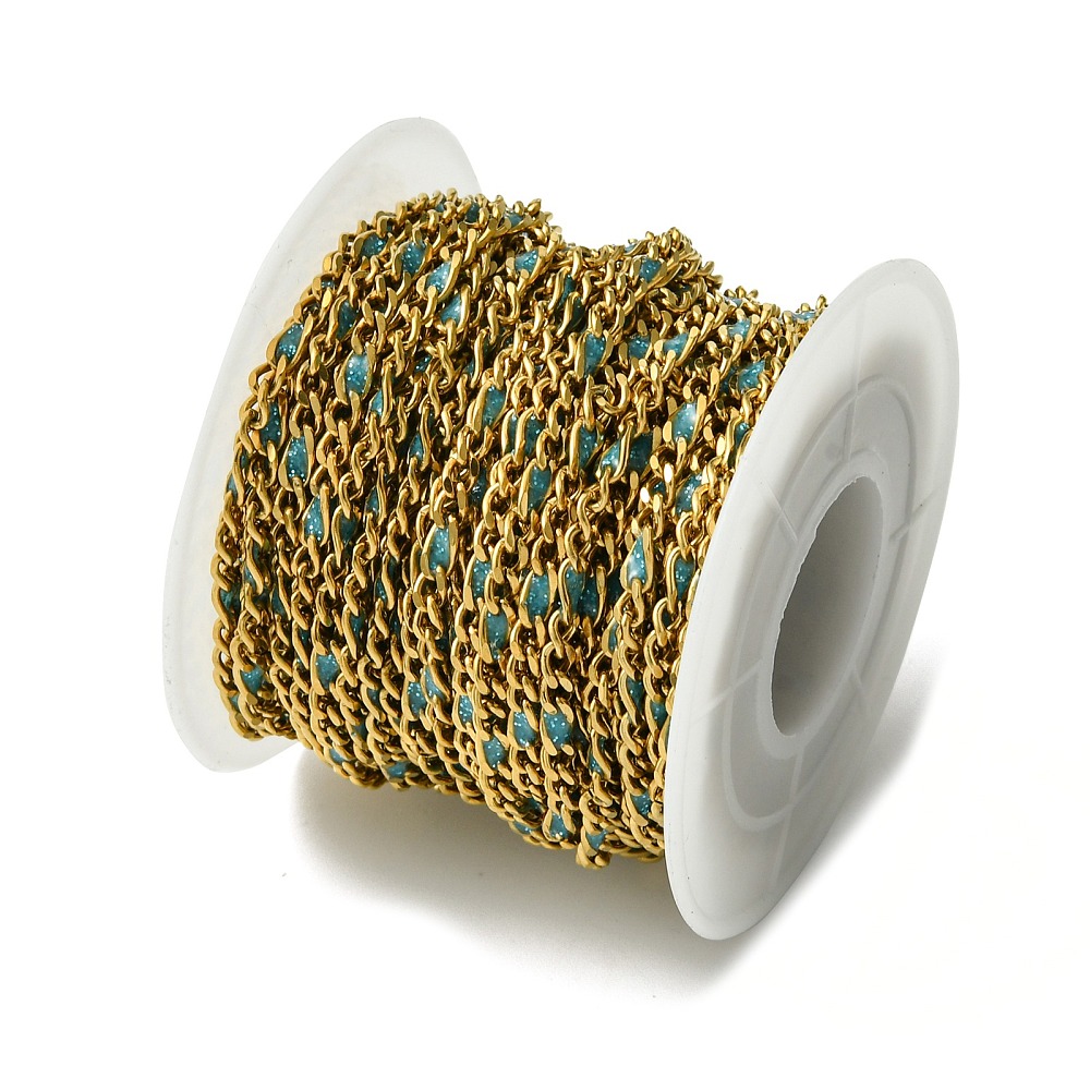 Gold Enamel Figaro Chain in Cadet Blue 