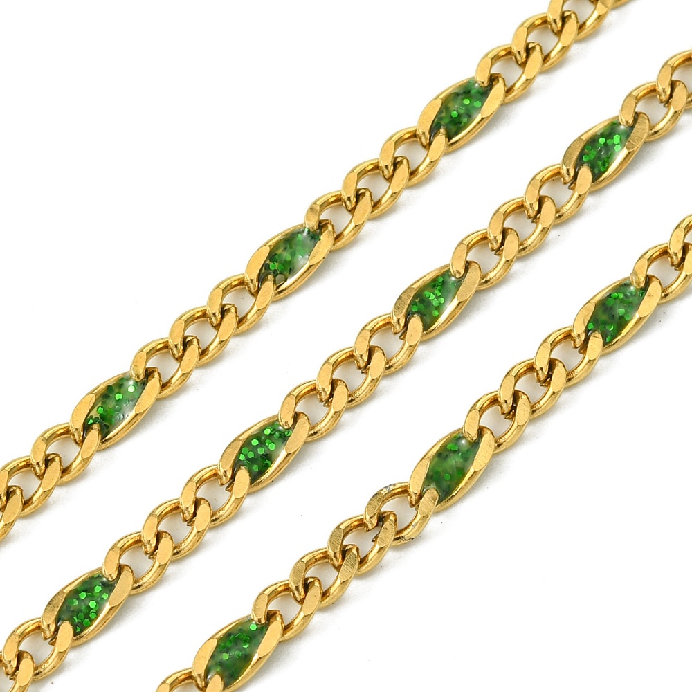 Gold Enamel Figaro Chain in Green