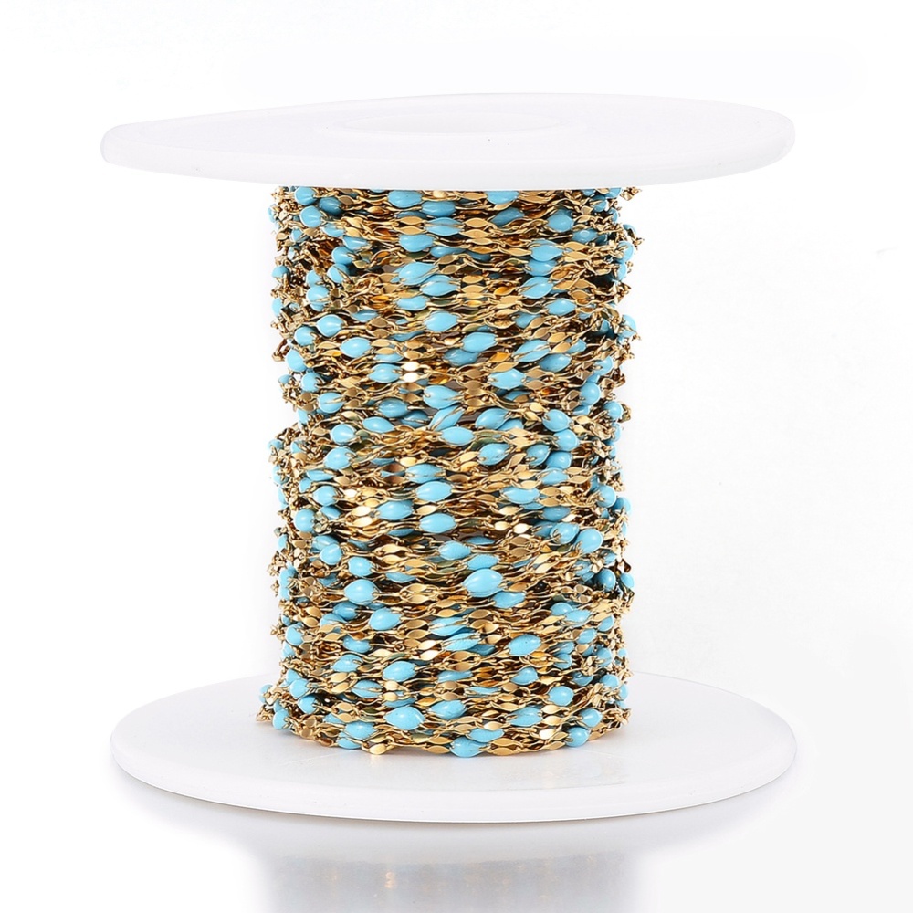 Gold Enamel Dapped Chain in Sky Blue  