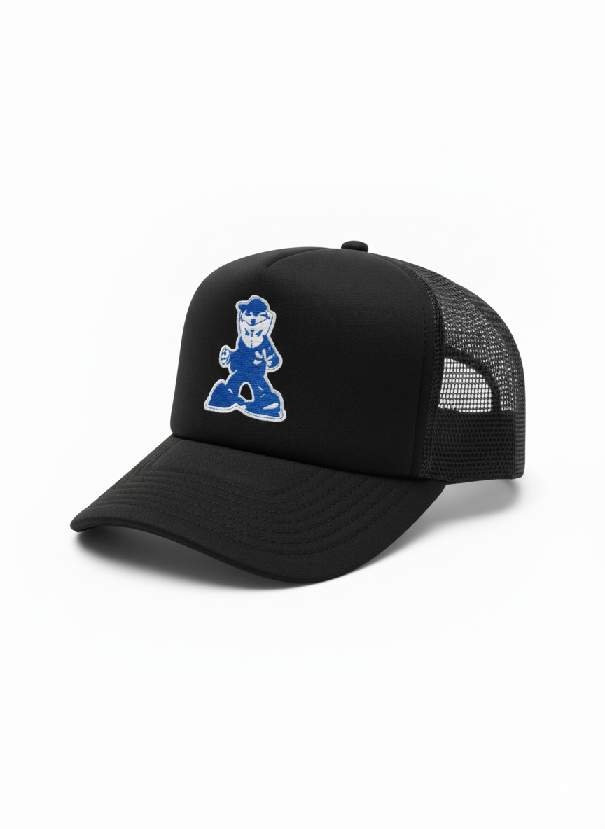 Black With Blue Mesh Trucker Hat