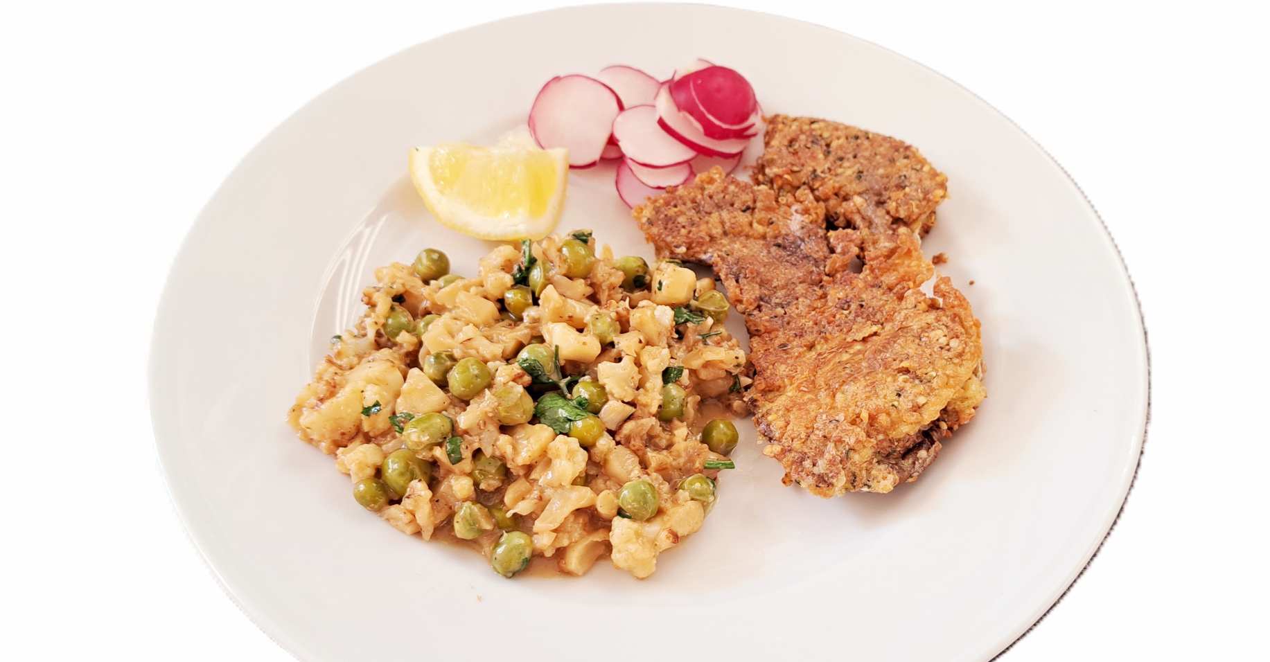 Austernpilz-"Schnitzel" mit "Blumenkohl-"Risotto