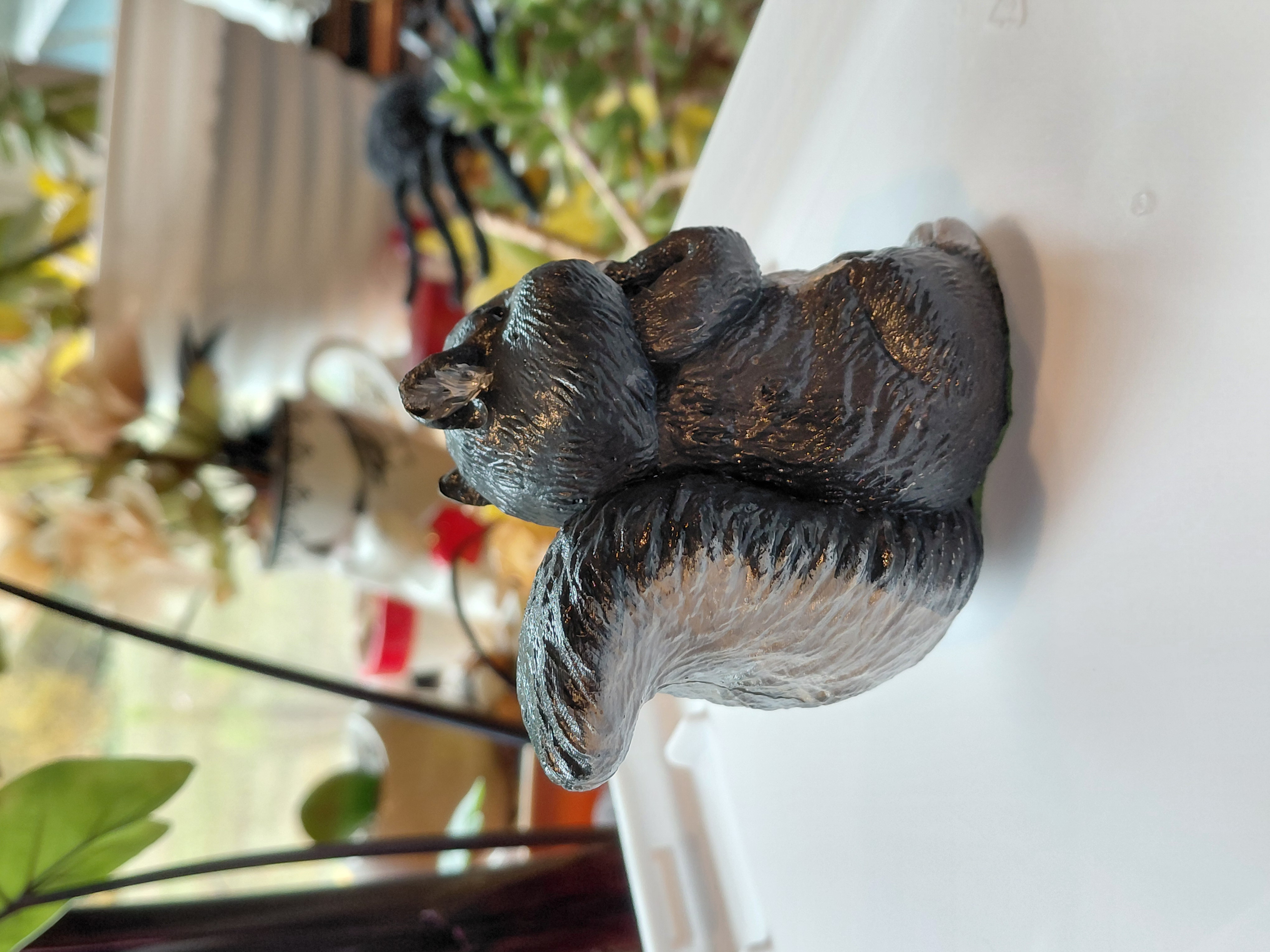 Concrete Squirrel Figurine Hand Painted Black White