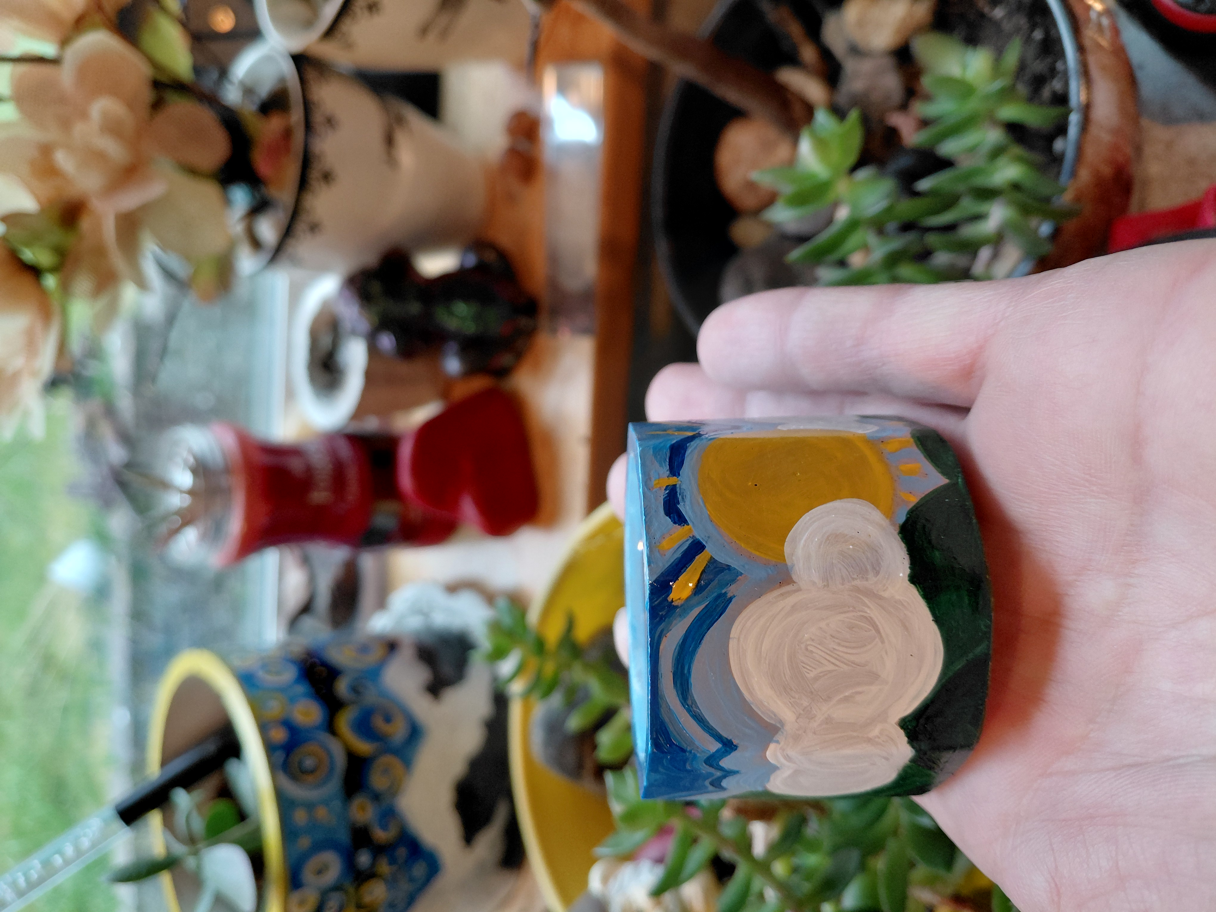 Tiny Painted Octagonal Pot 1.5" tall w/drainage