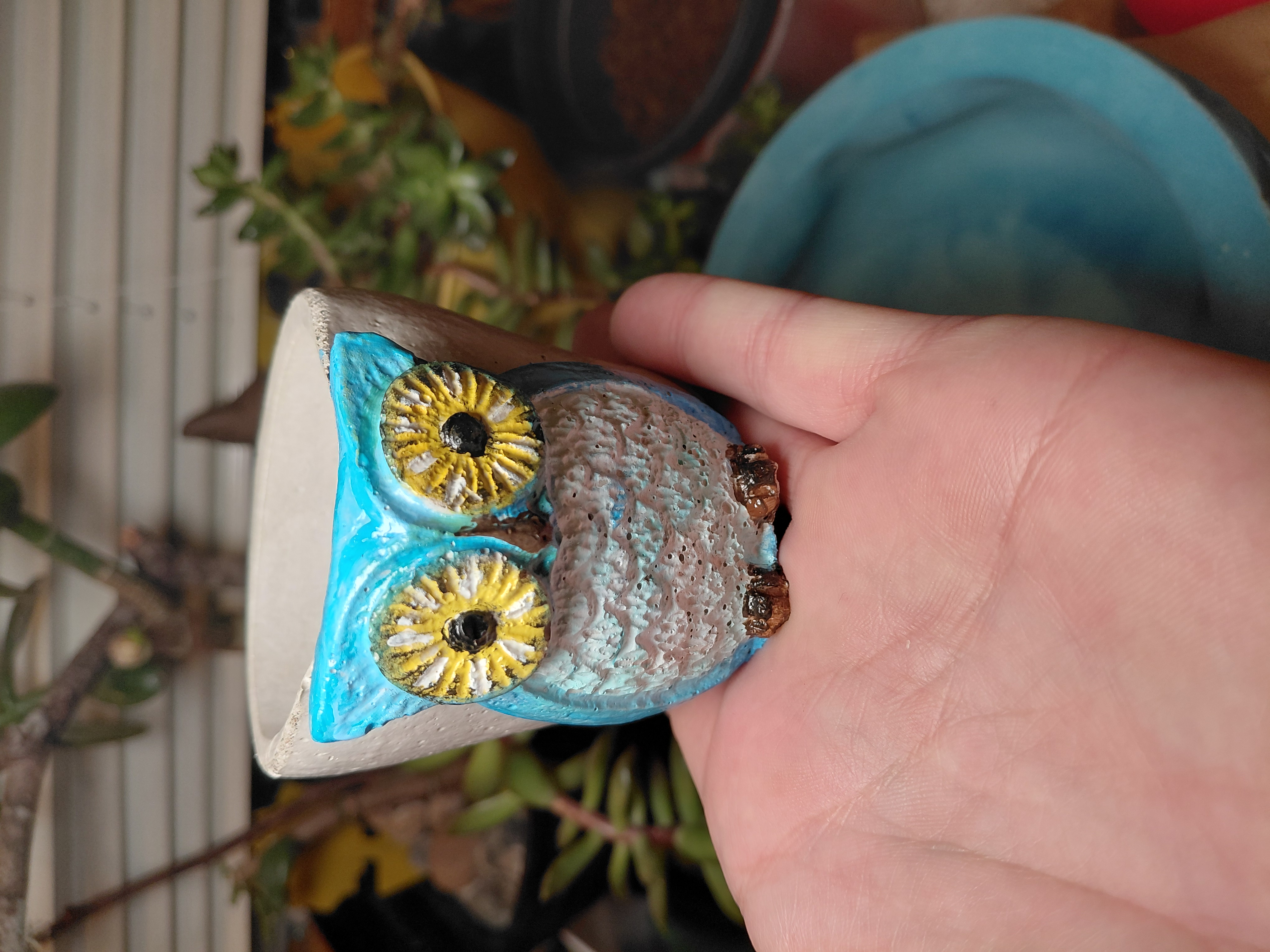 Painted Owl Pot w/drainage 2.5" Tall