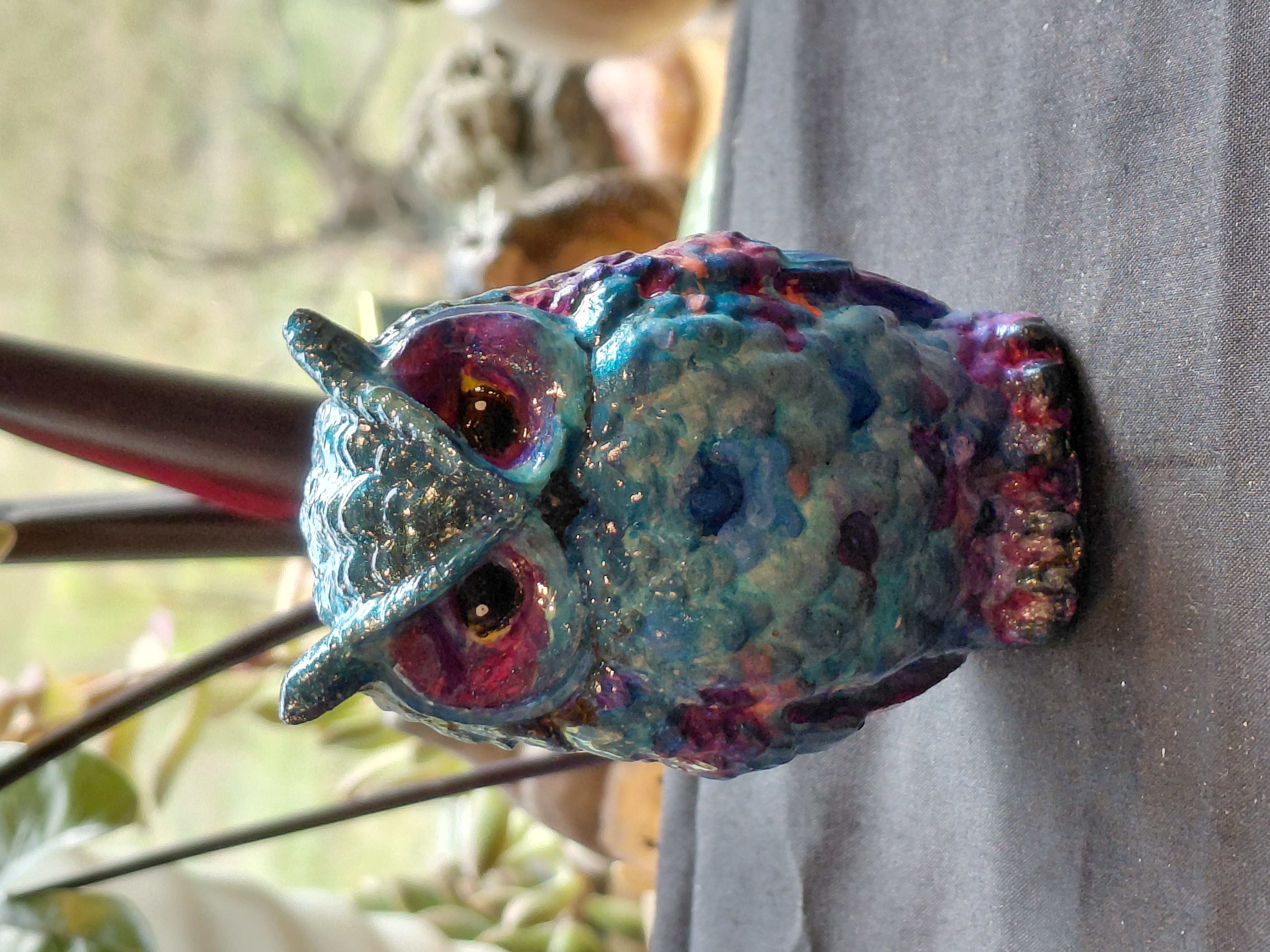 Colorful Hand Painted Concrete Owl
