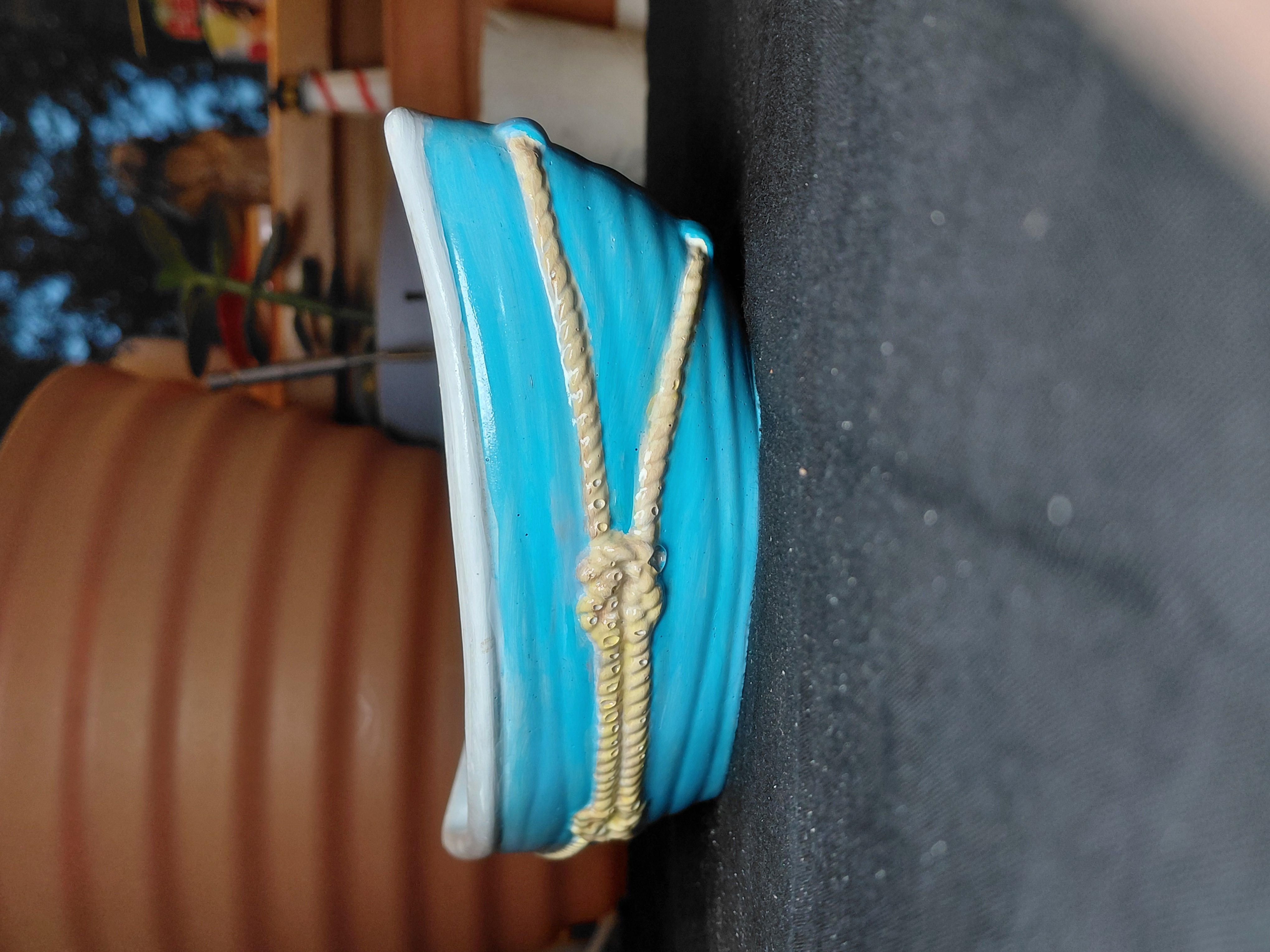 Boat Container/Pot Hand Painted Concrete