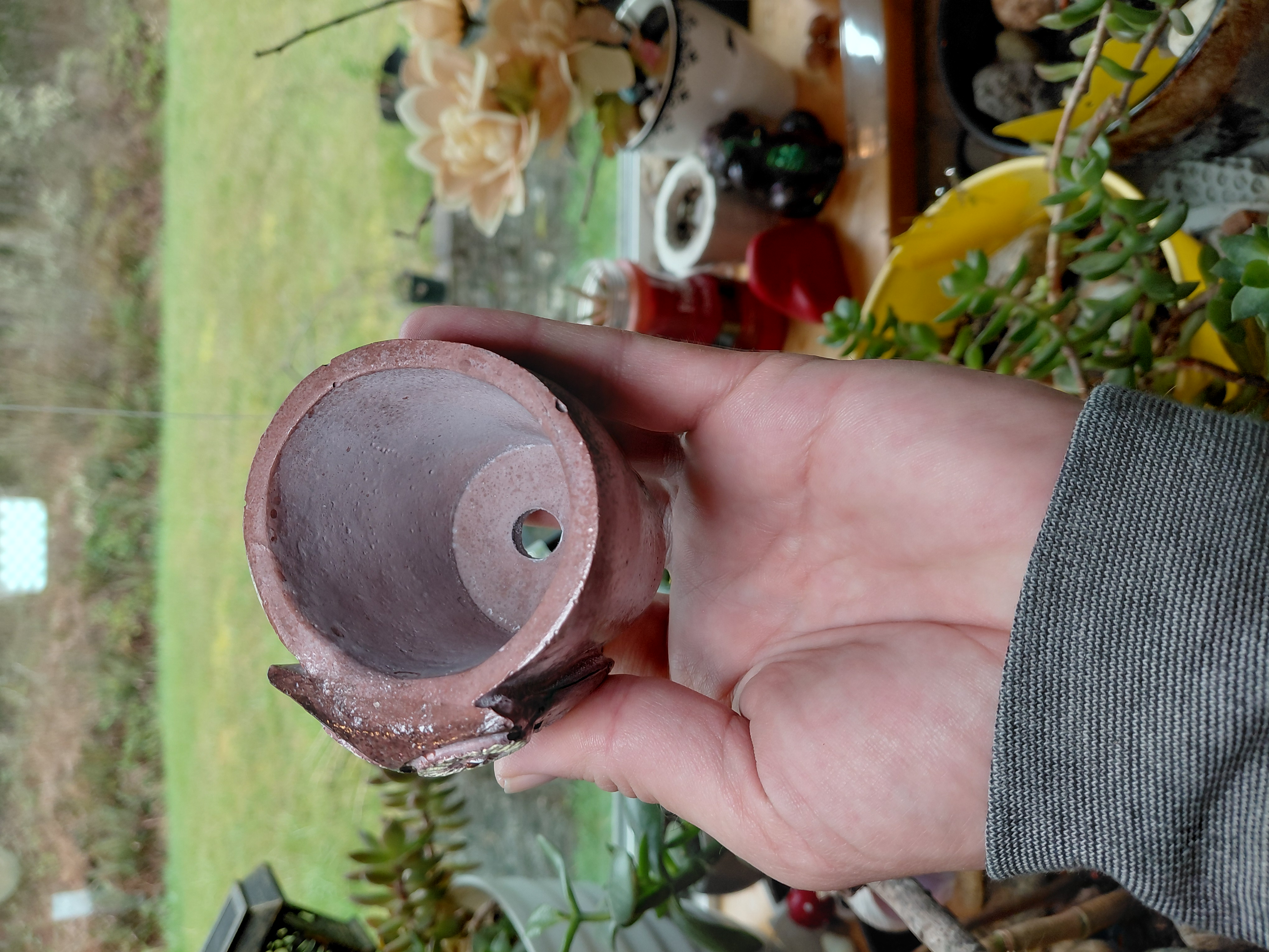 Hand Painted Owl Pot w/hole