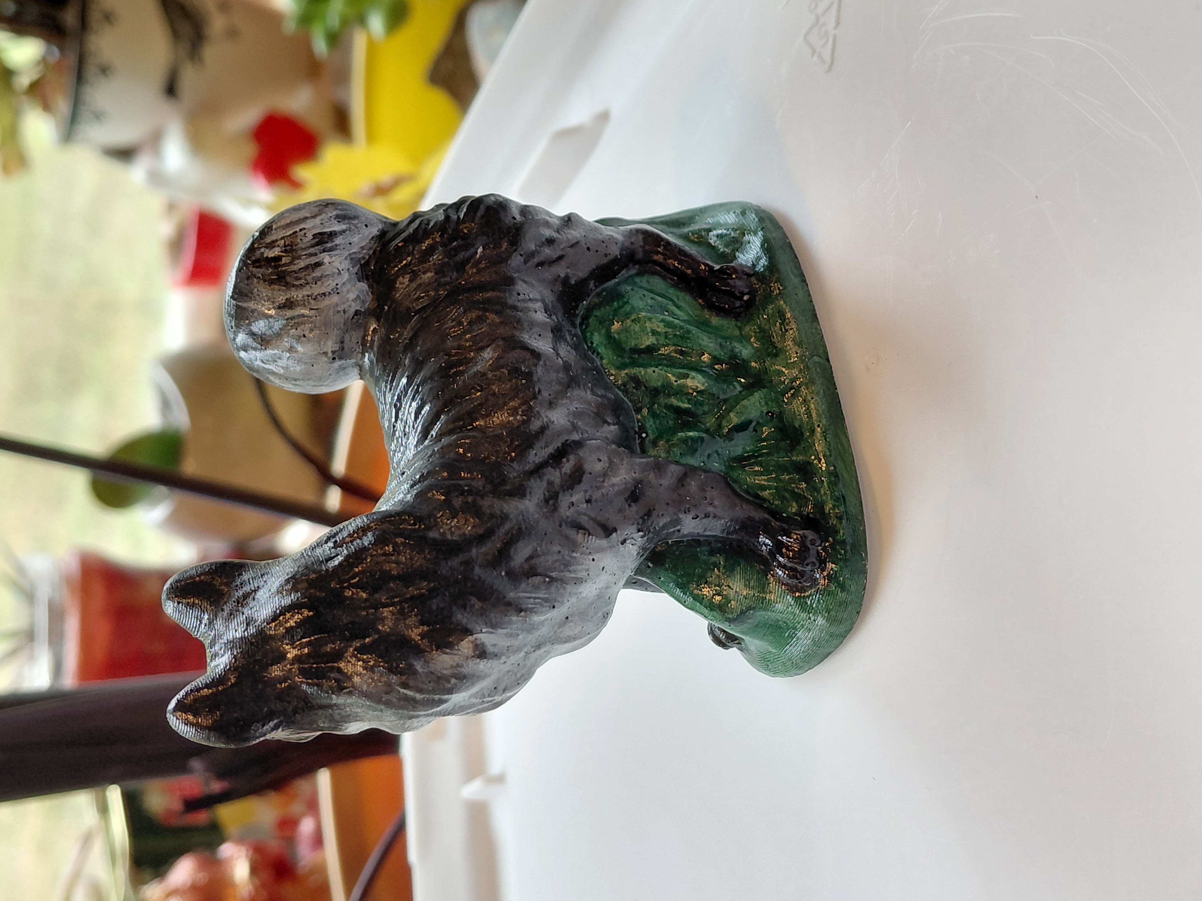 Glossy Hand Painted Concrete Dog in Grass 