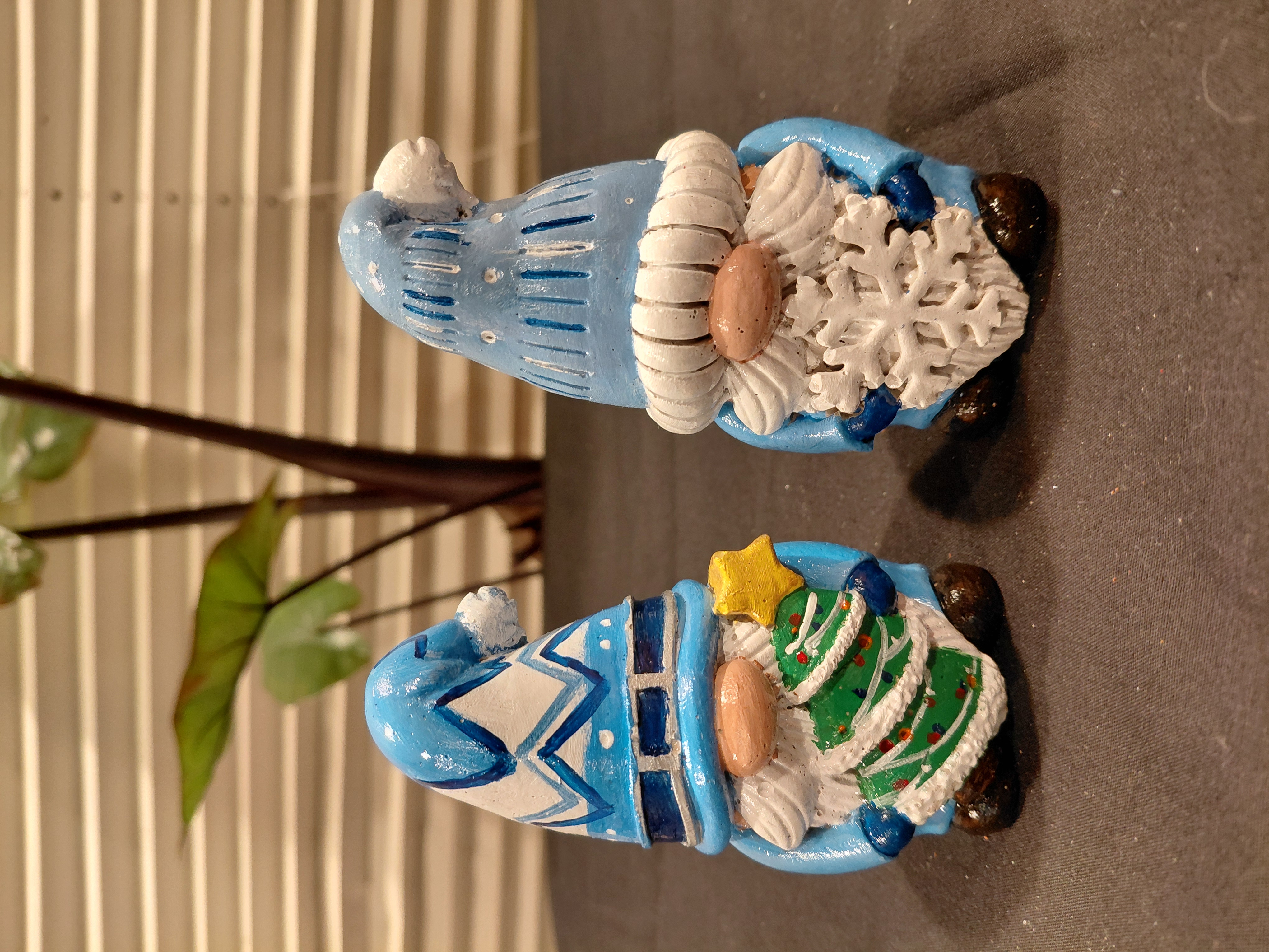 Set of 2 Hand Painted Concrete Xmas Gnomes