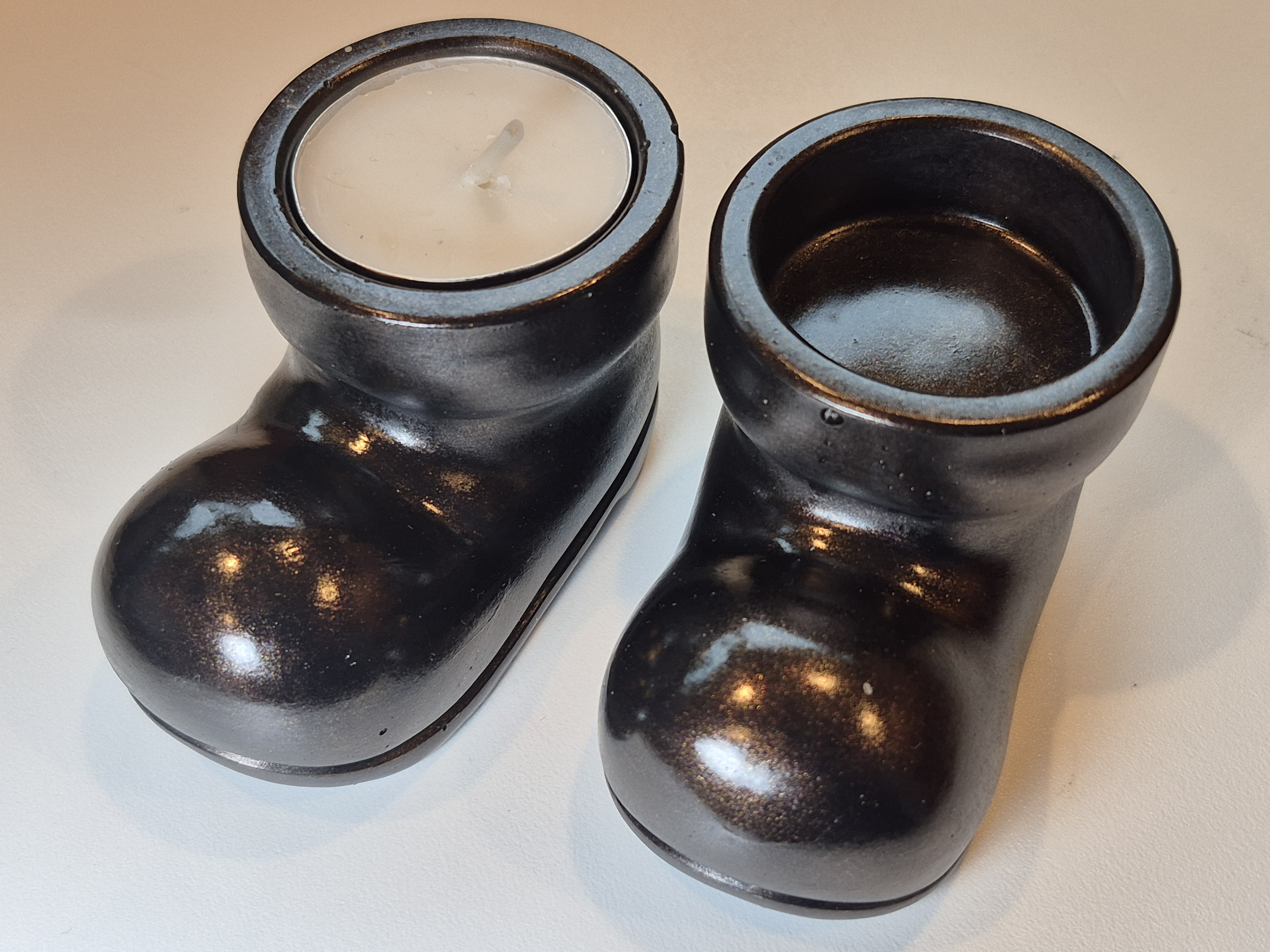 Concrete Hand Painted Boot Candle Holders