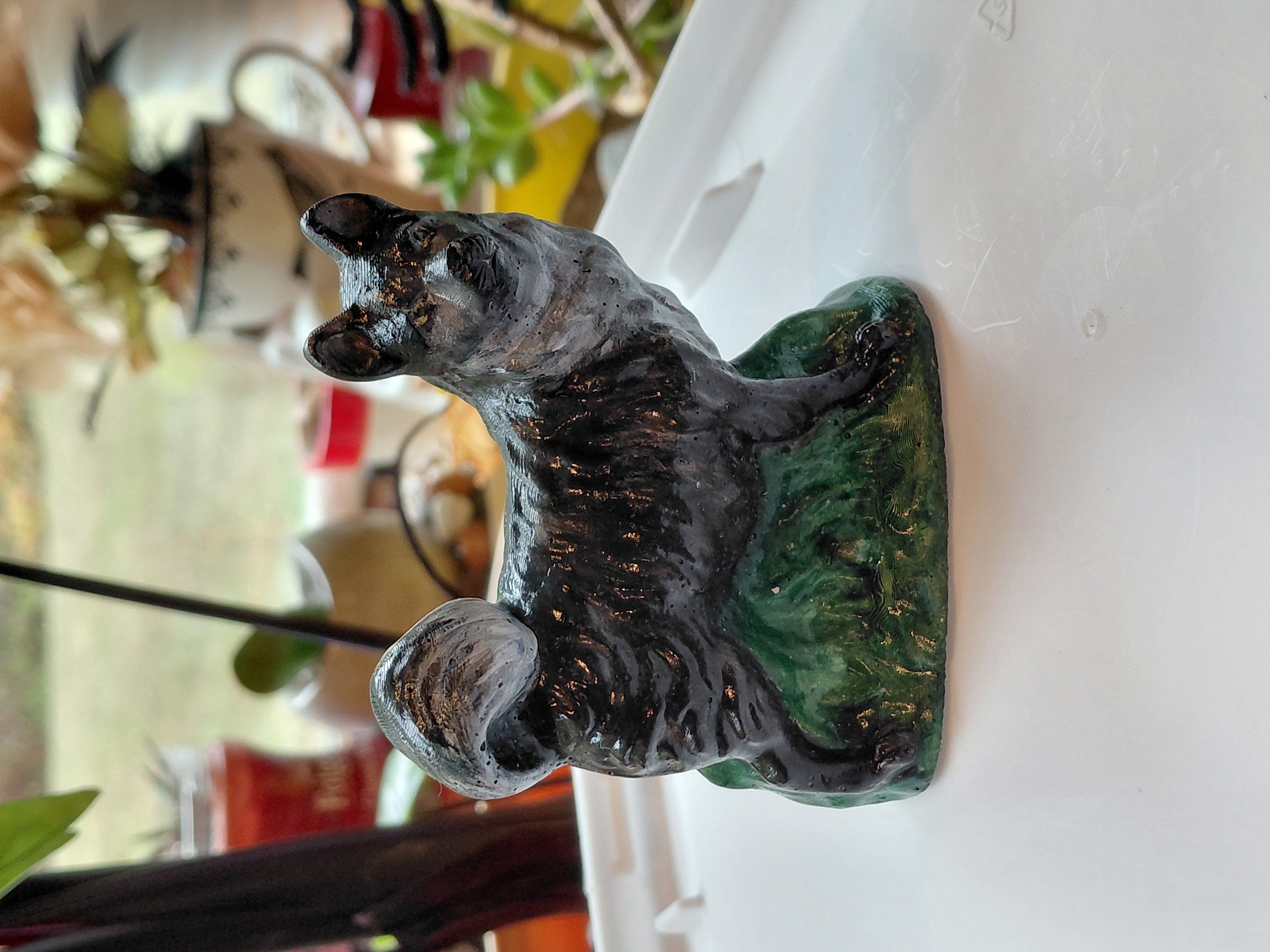 Glossy Hand Painted Concrete Dog in Grass 