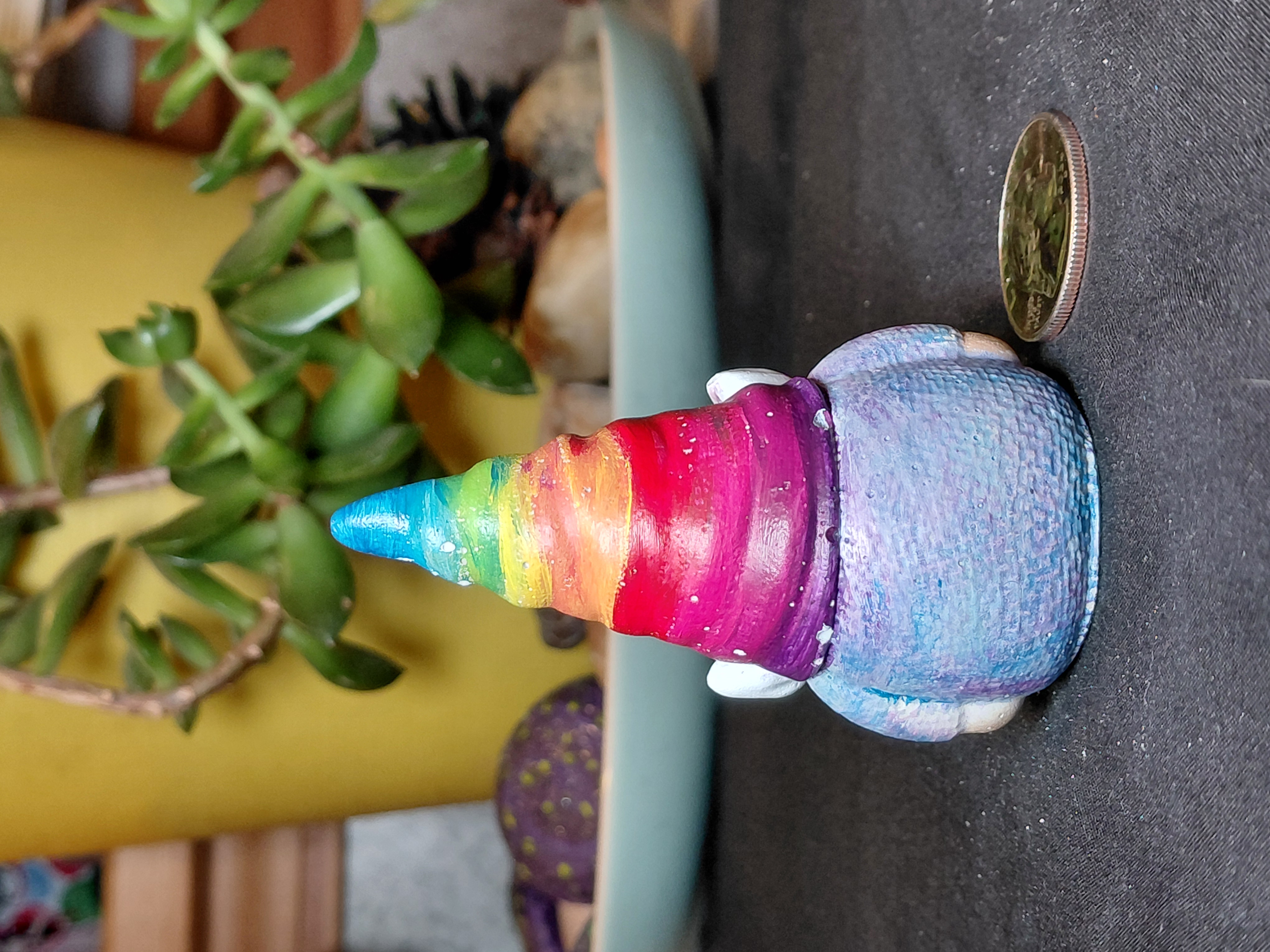 Rainbow Hat Gnome Hand Painted Concrete 3" Tall
