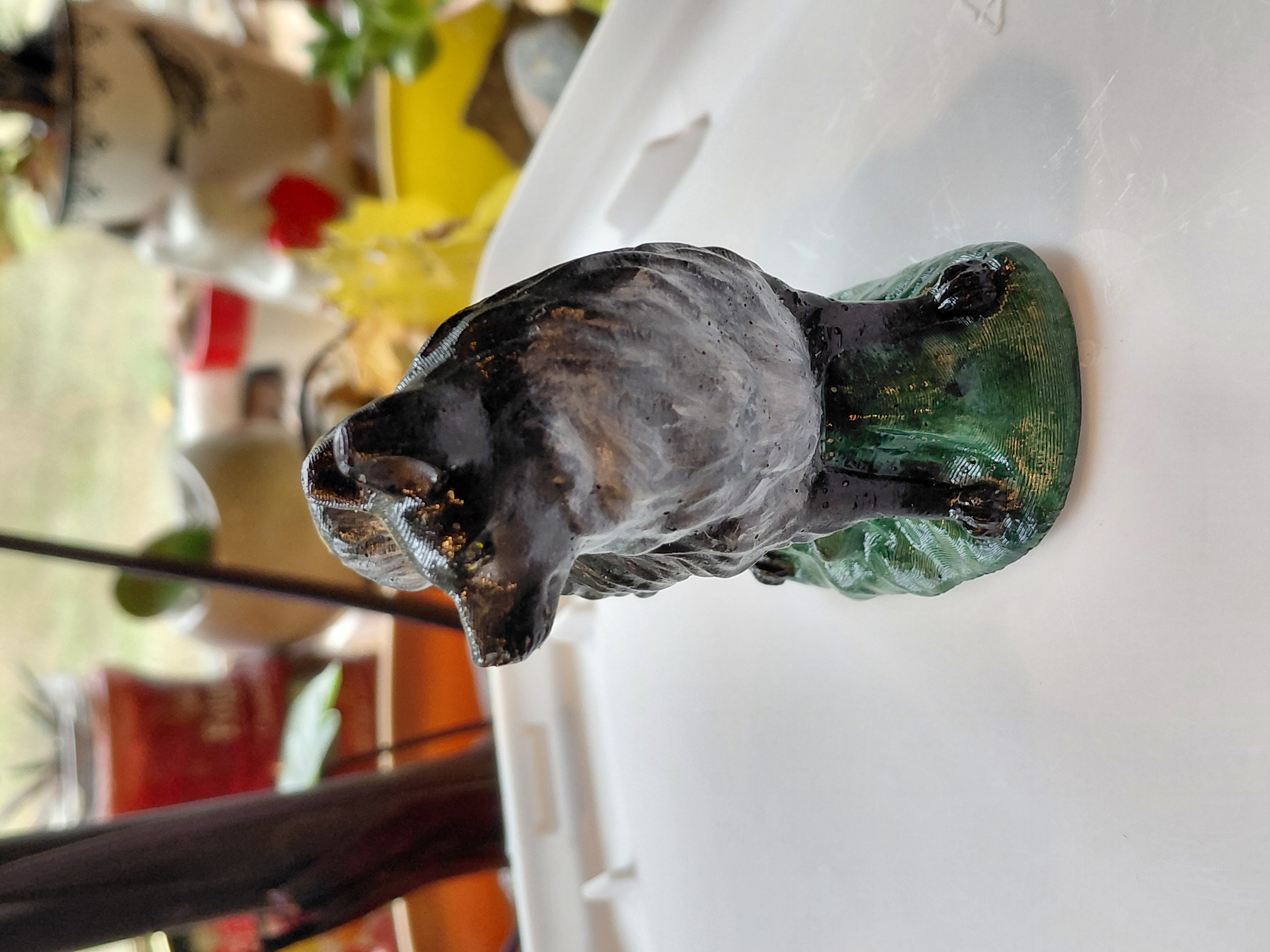 Glossy Hand Painted Concrete Dog in Grass 