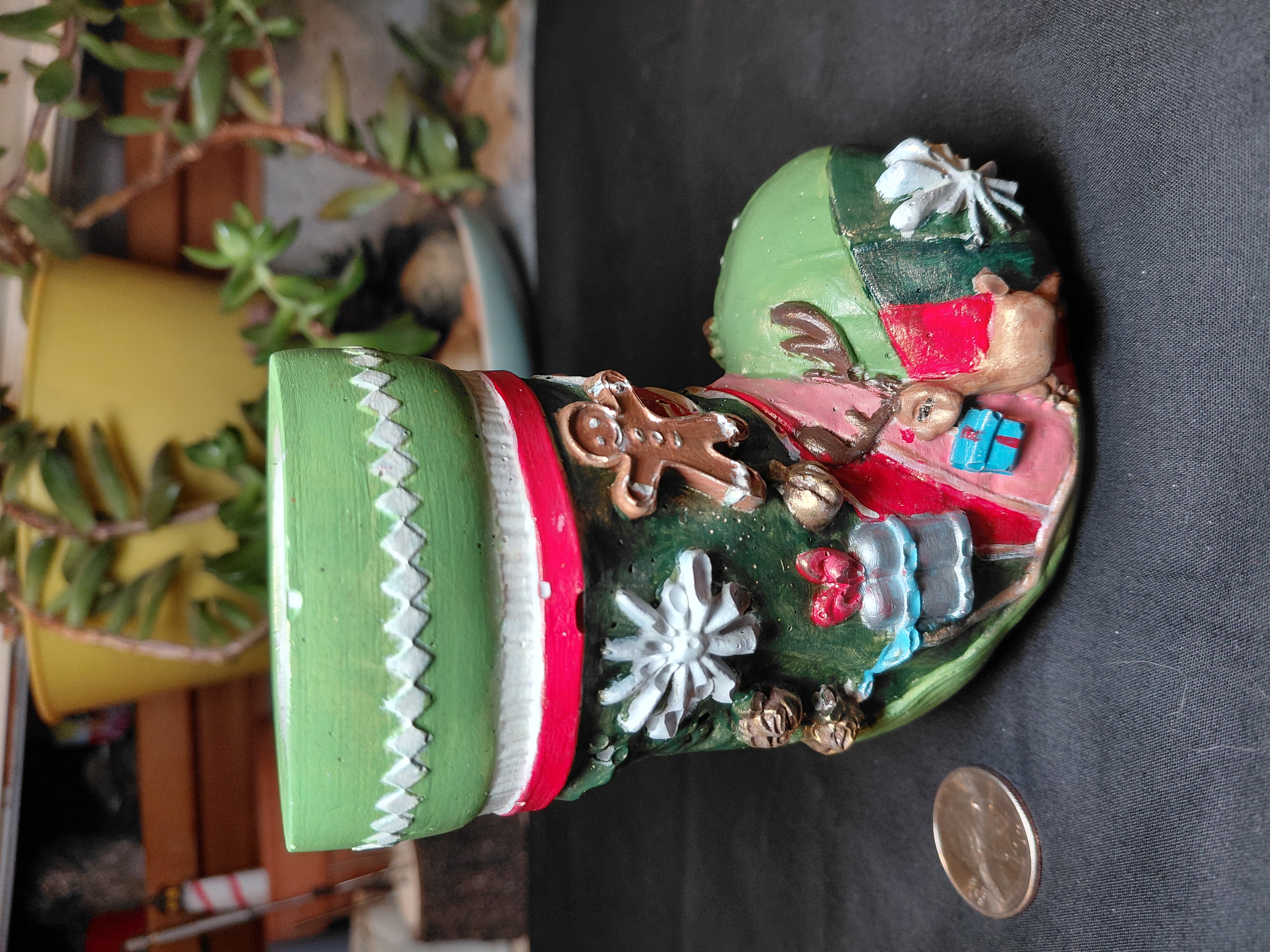 Stocking Pot/Container Hand Painted Concrete 4.25" Tall