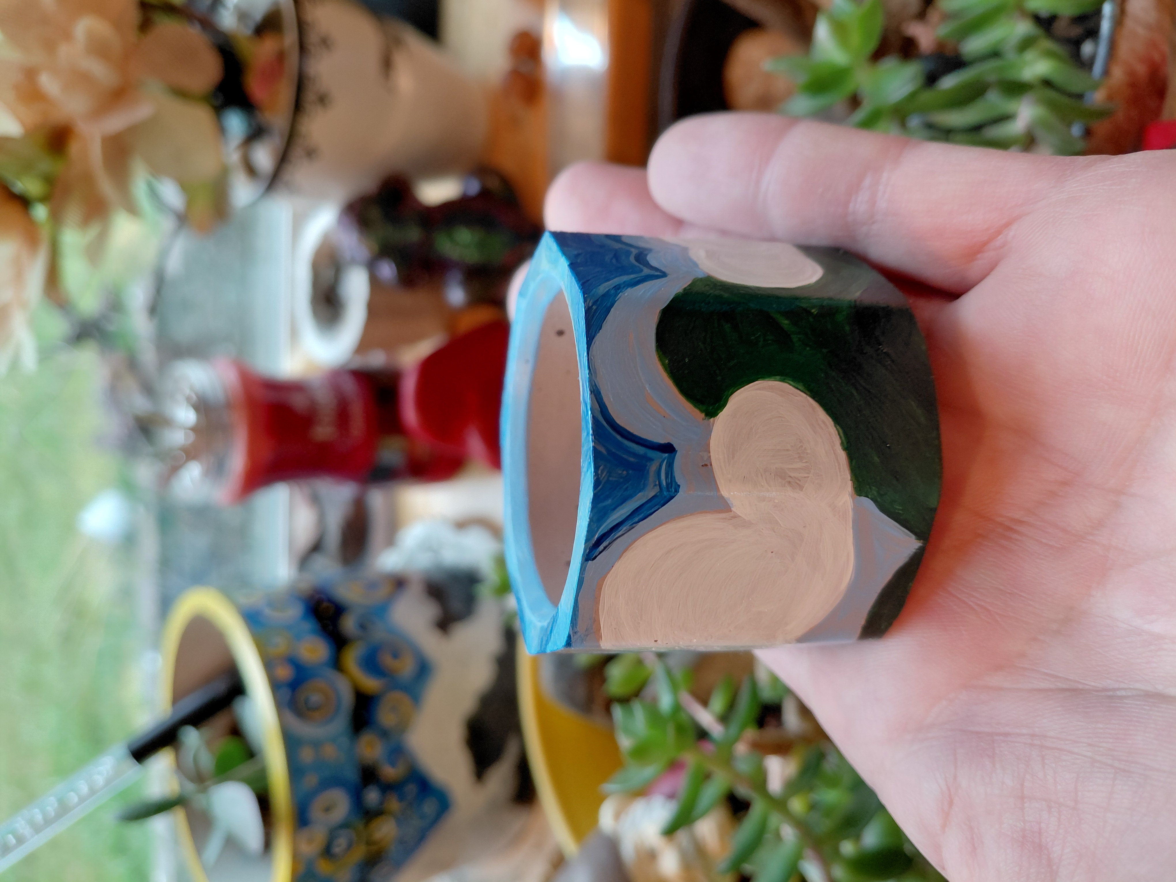 Tiny Painted Octagonal Pot 1.5" tall w/drainage