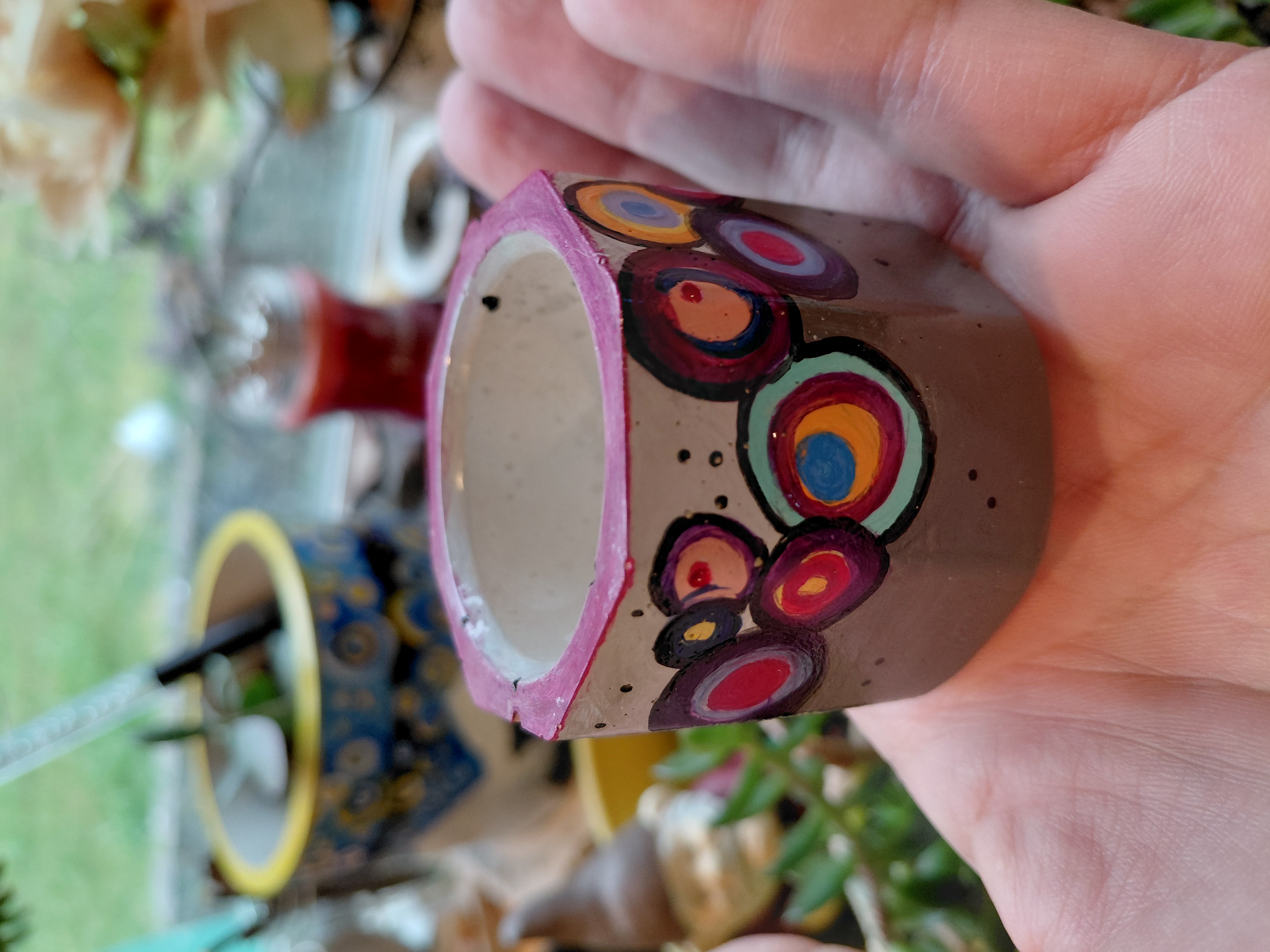 Tiny Painted Octagon Pot 1.75" tall