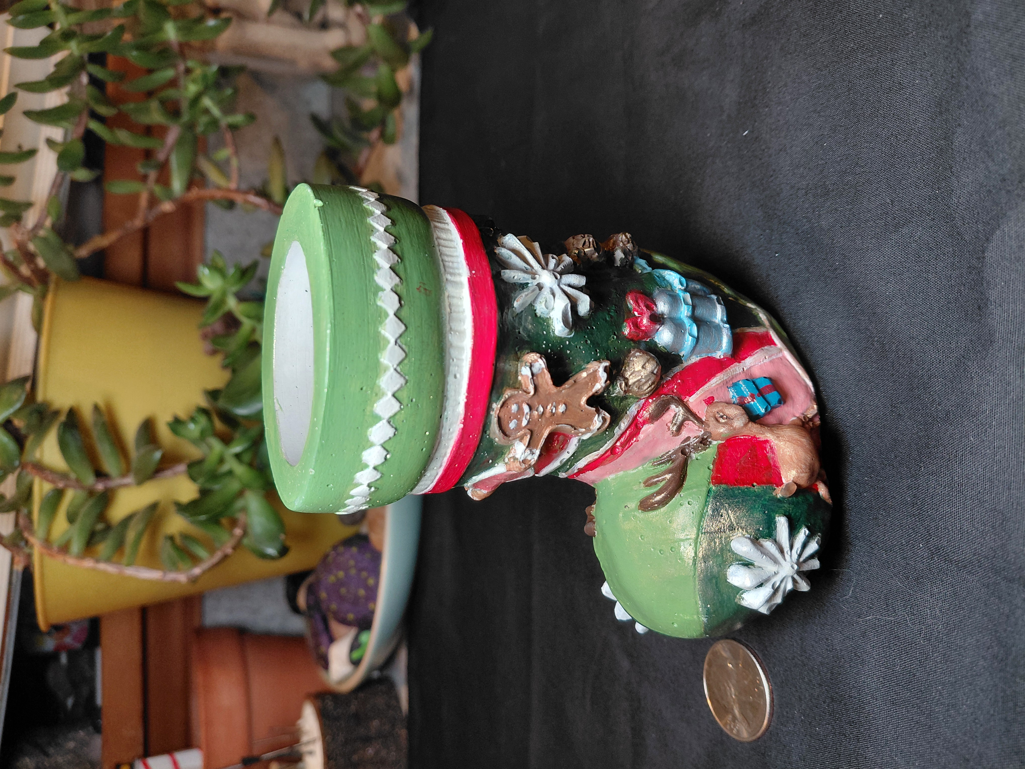 Stocking Pot/Container Hand Painted Concrete 4.25" Tall