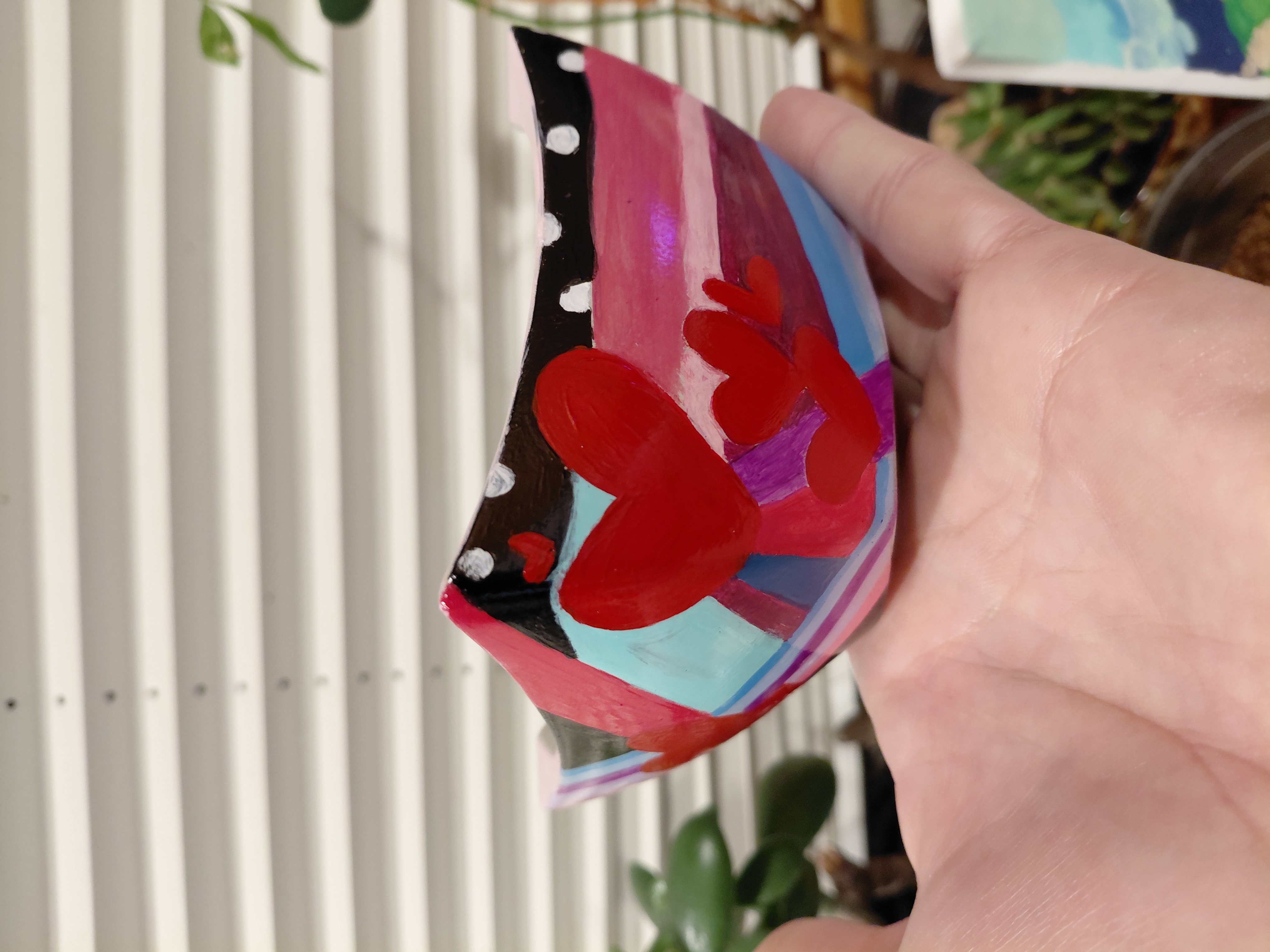 Hearts Painted Square Concave Med Pot 2.5" tall