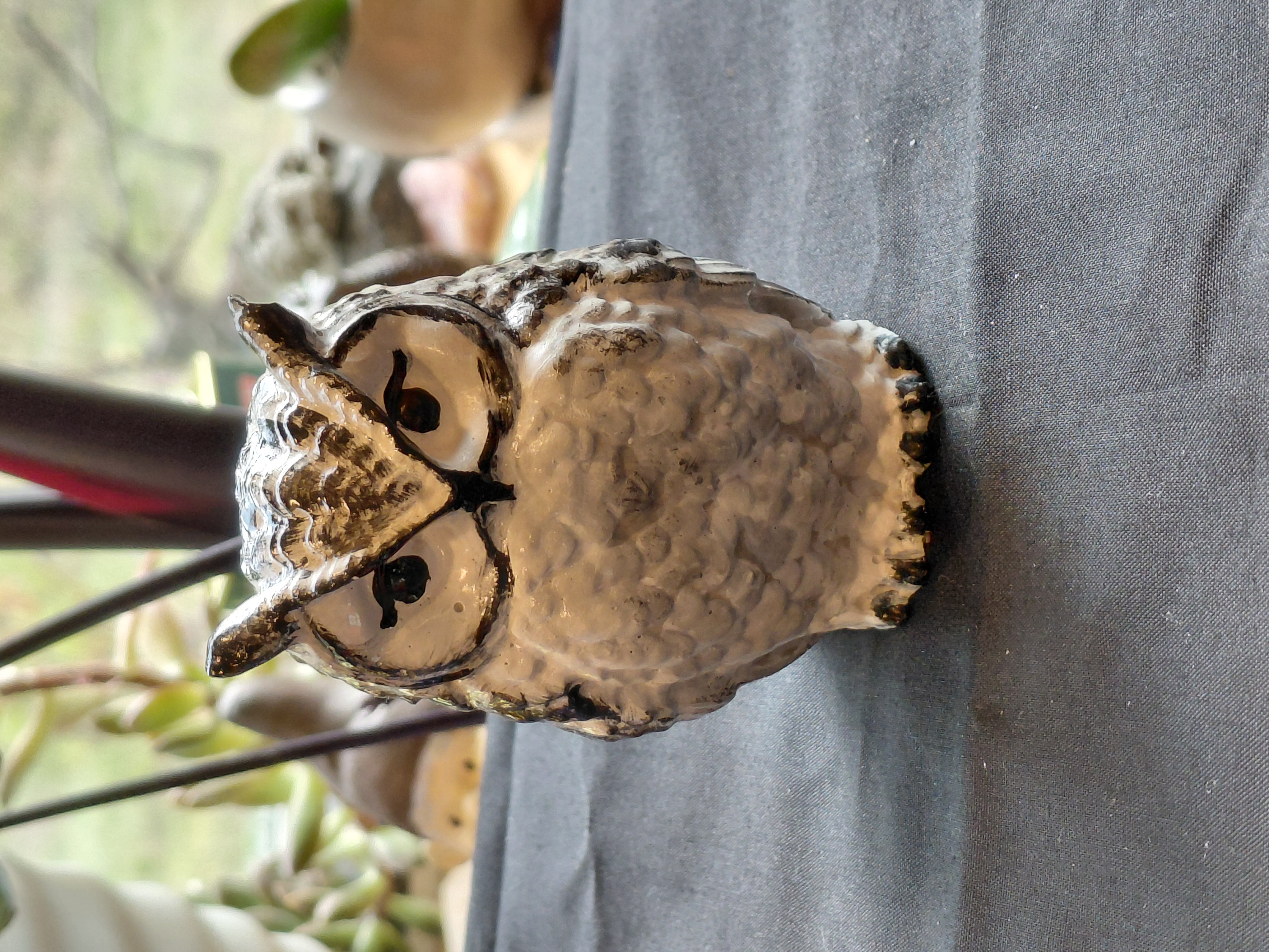 Owl Figurine Hand Painted Concrete