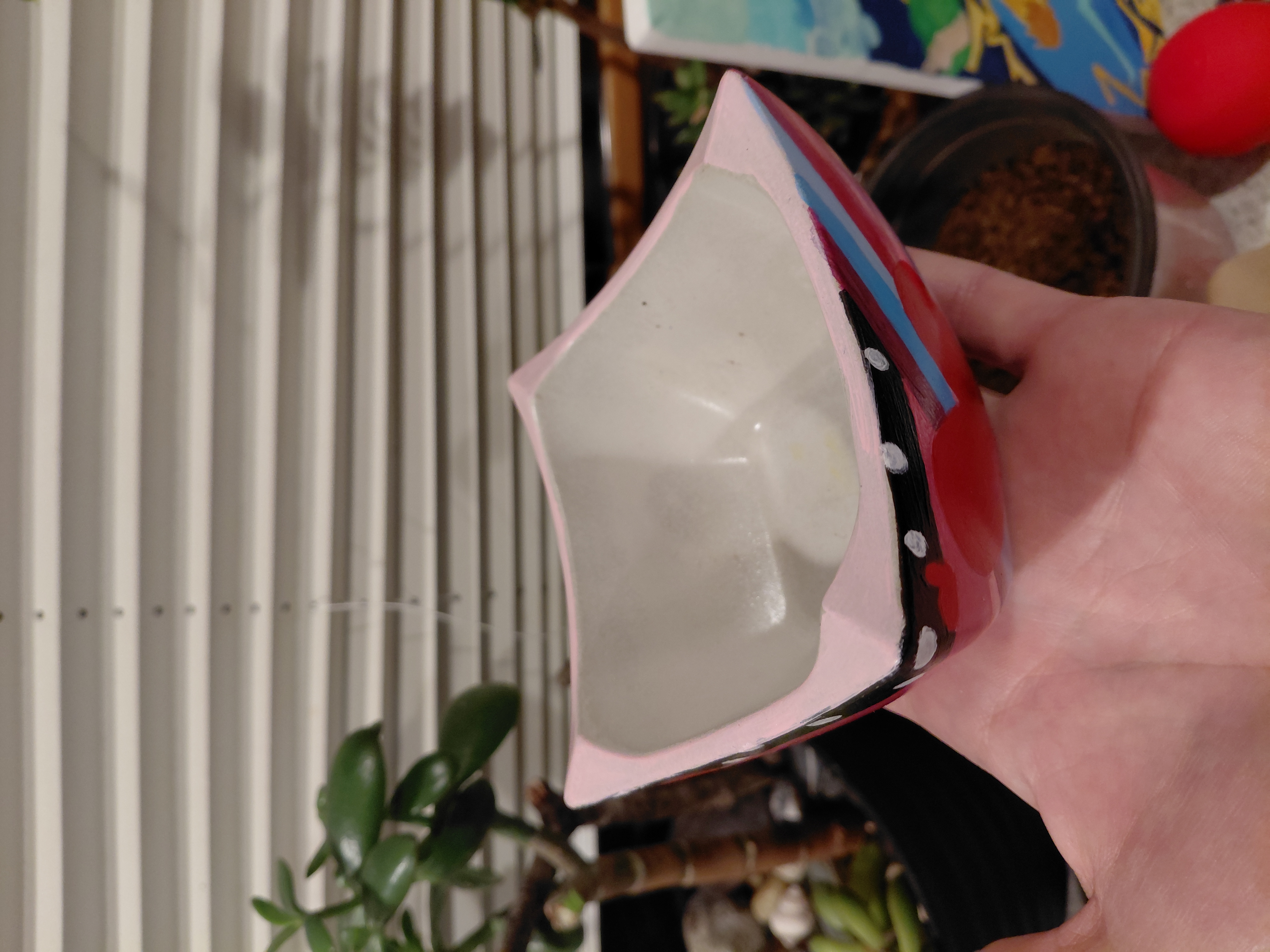 Hearts Painted Square Concave Med Pot 2.5" tall