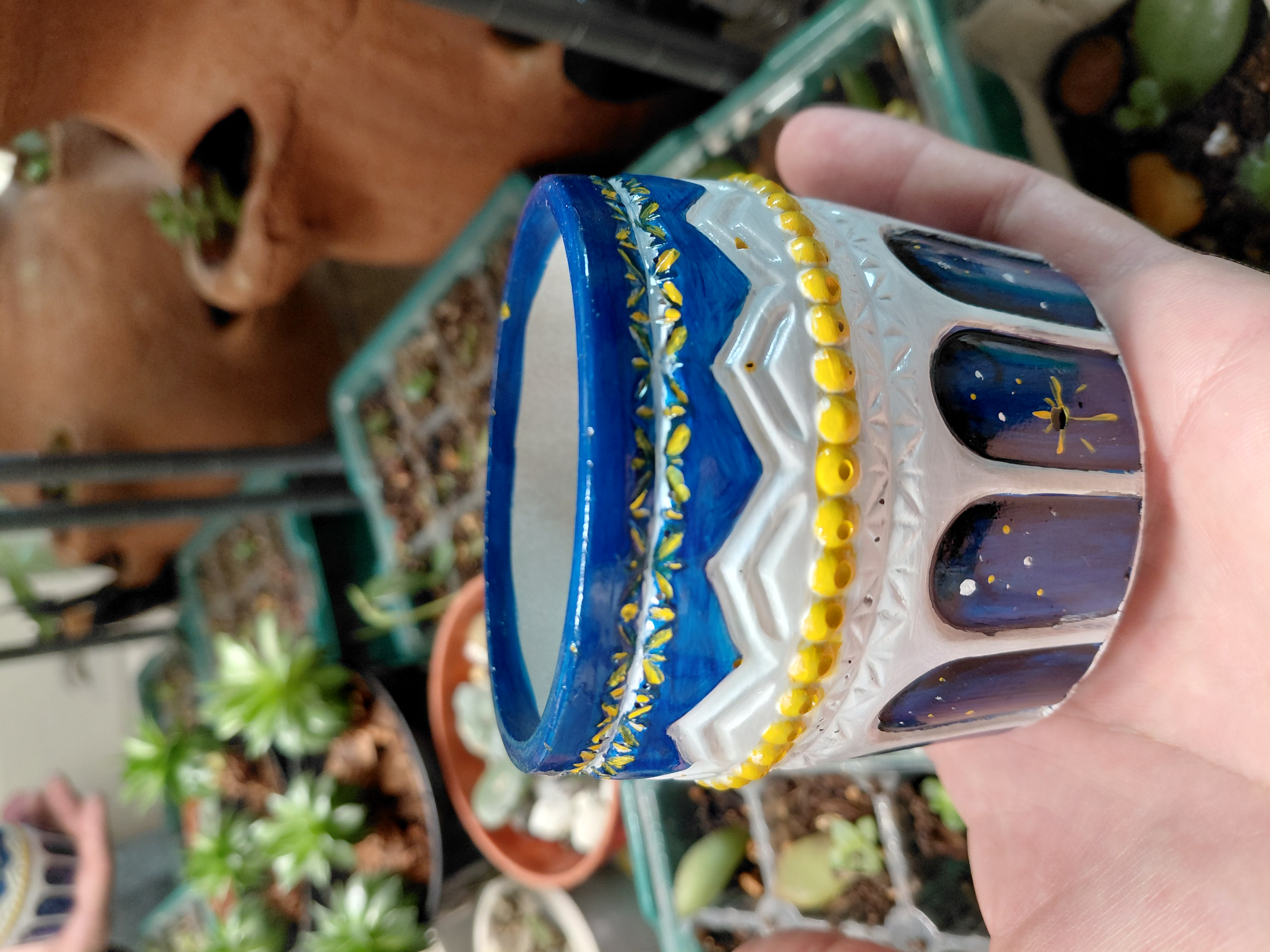 Stary Night Hand Painted Pot 2.75" tall