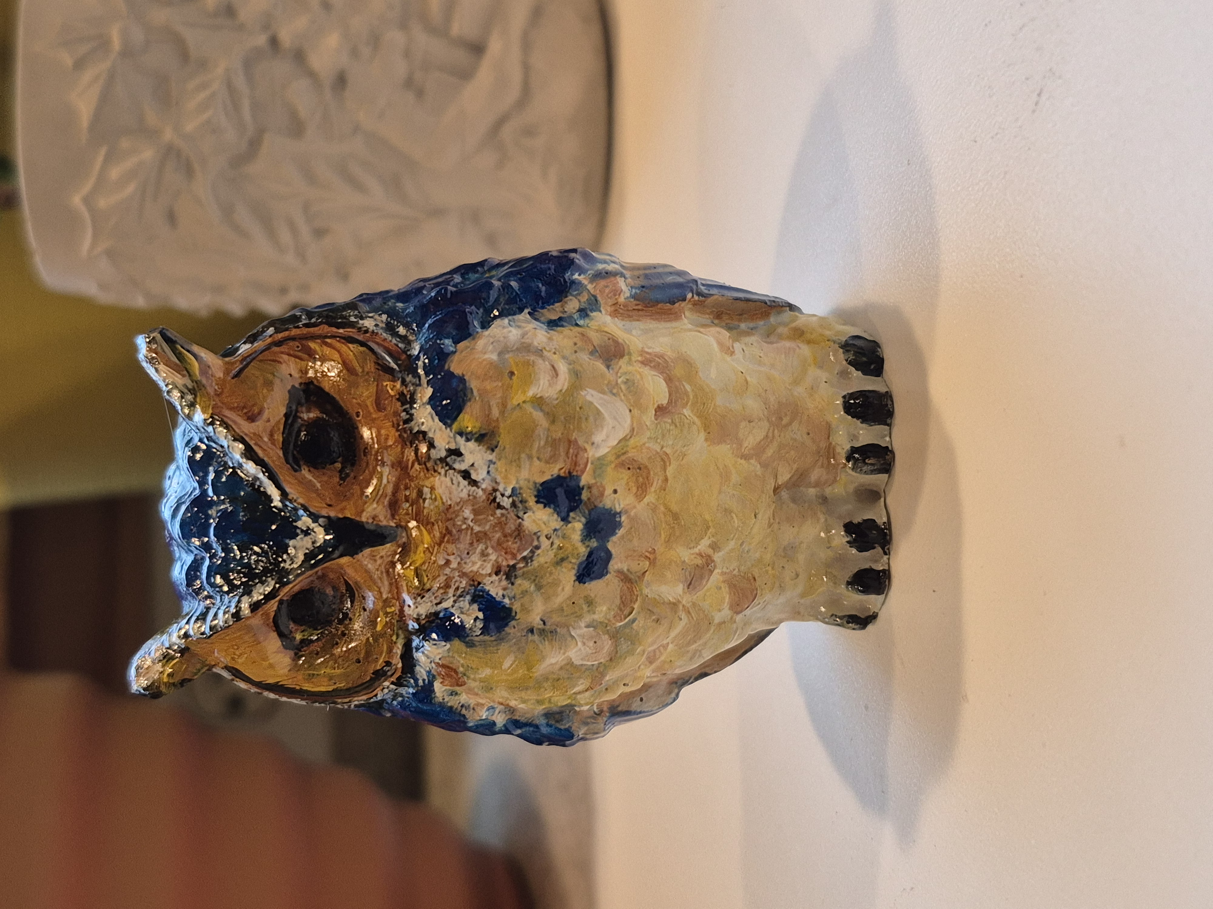 Owl Hand Painted Concrete