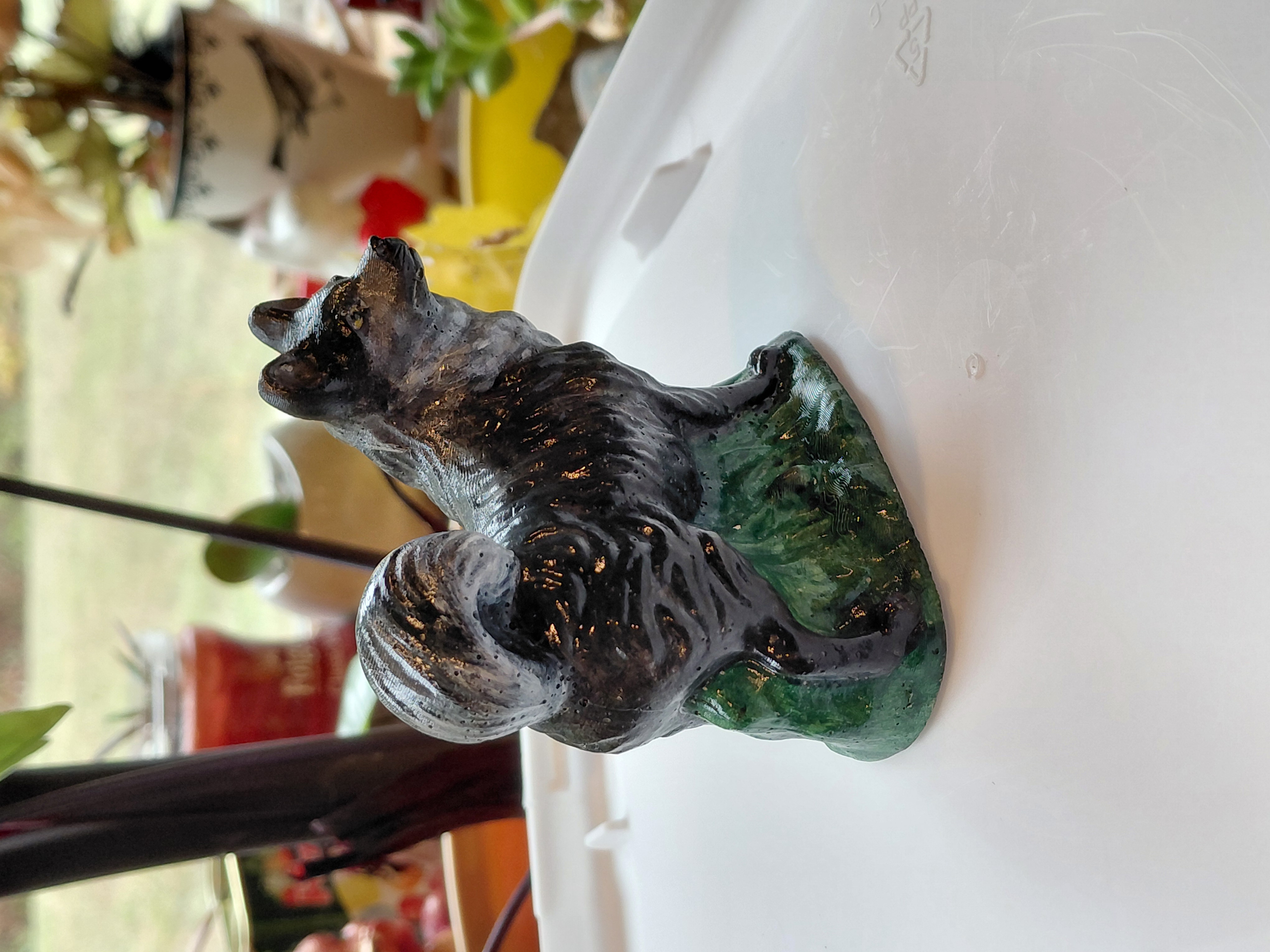 Glossy Hand Painted Concrete Dog in Grass 