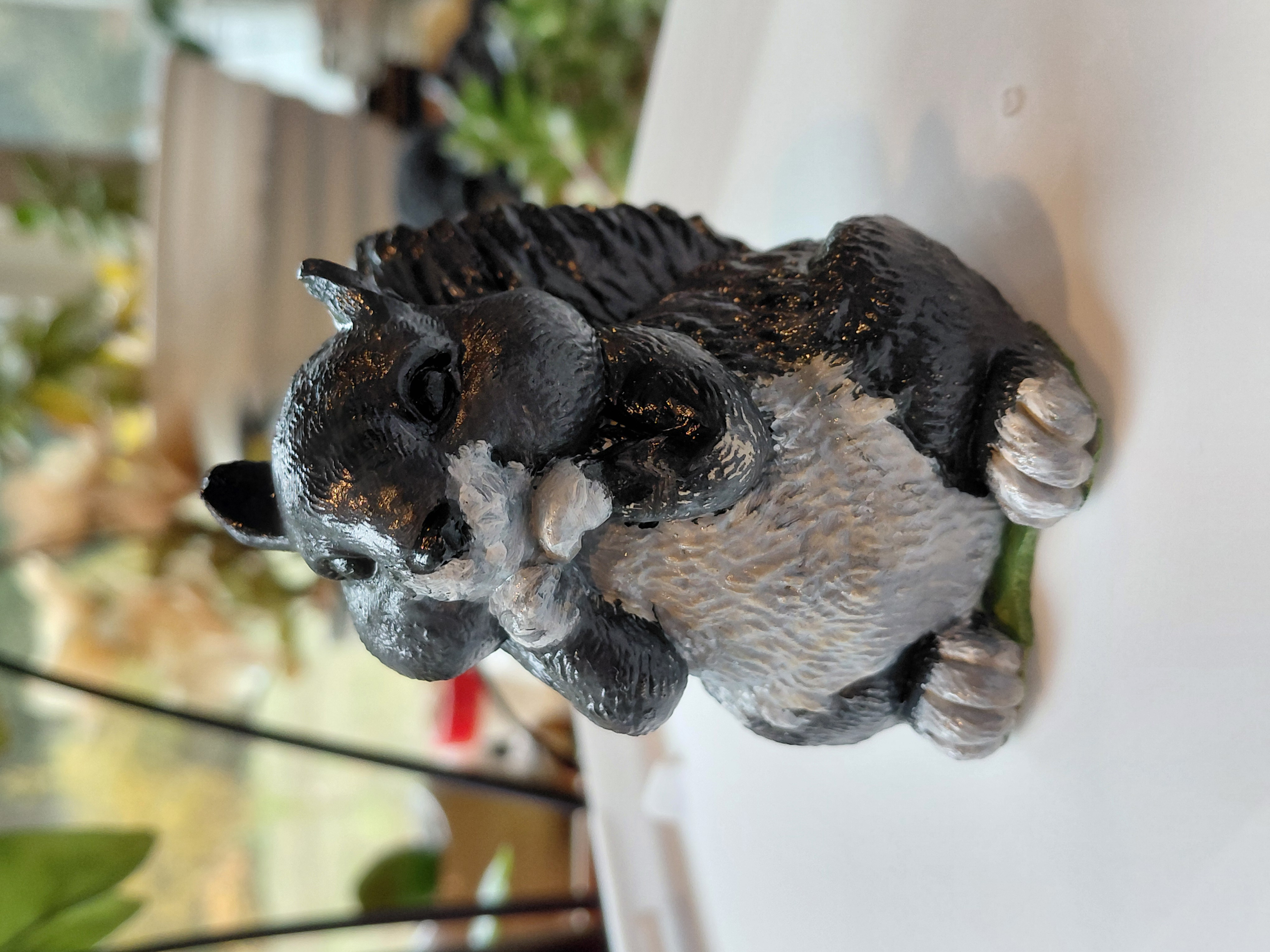 Concrete Squirrel Figurine Hand Painted Black White