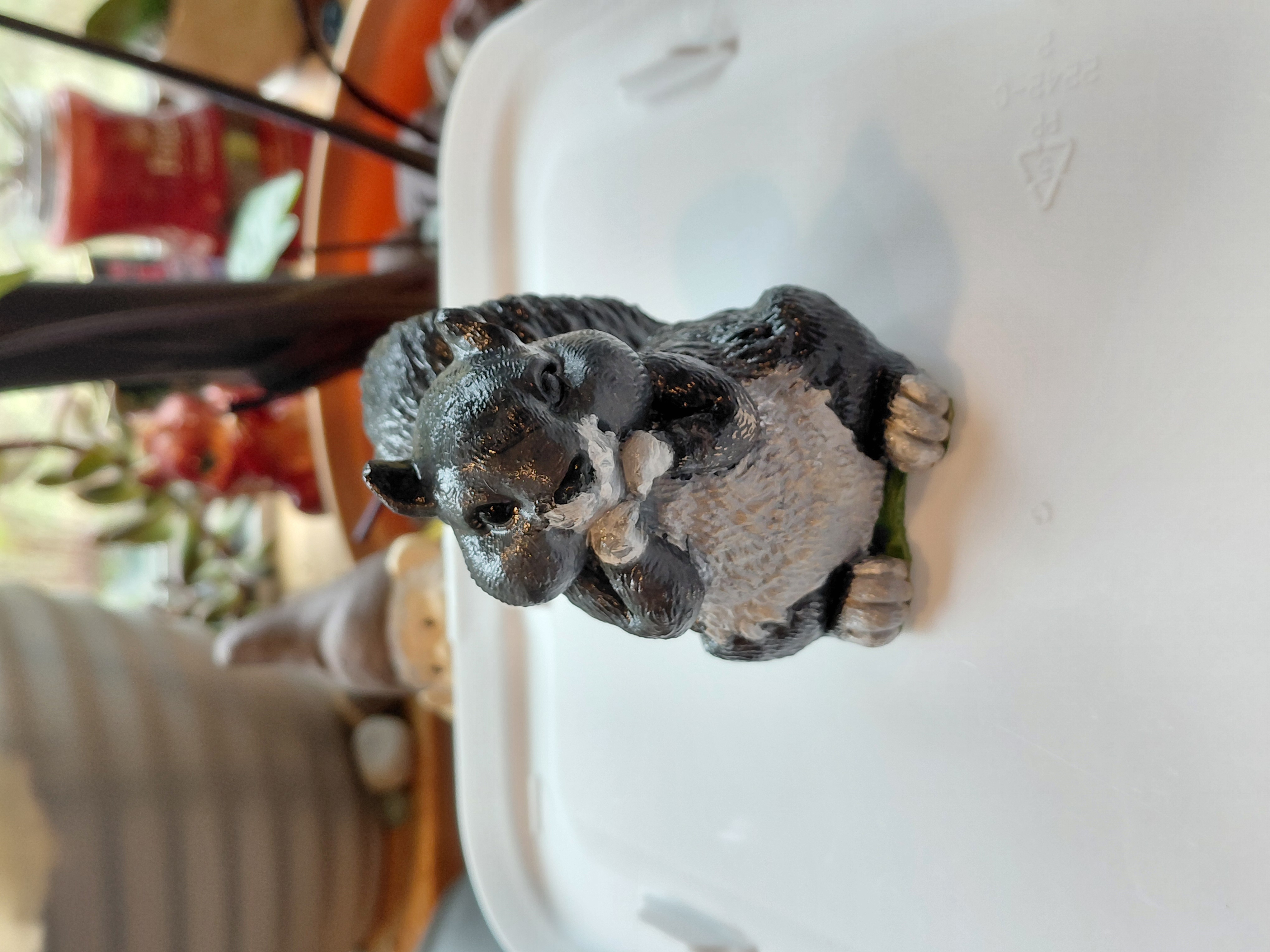 Concrete Squirrel Figurine Hand Painted Black White