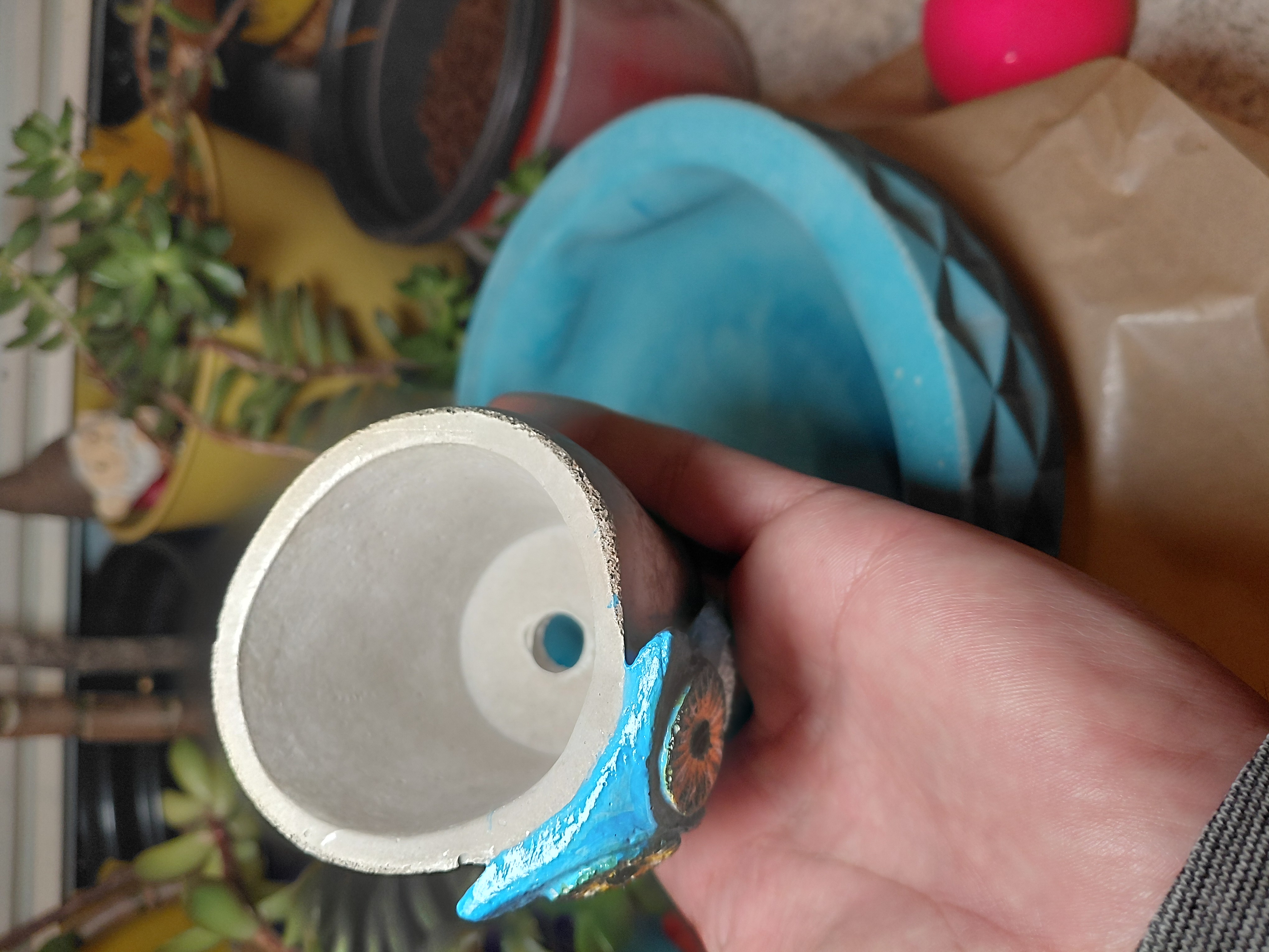 Painted Owl Pot w/drainage 2.5" Tall