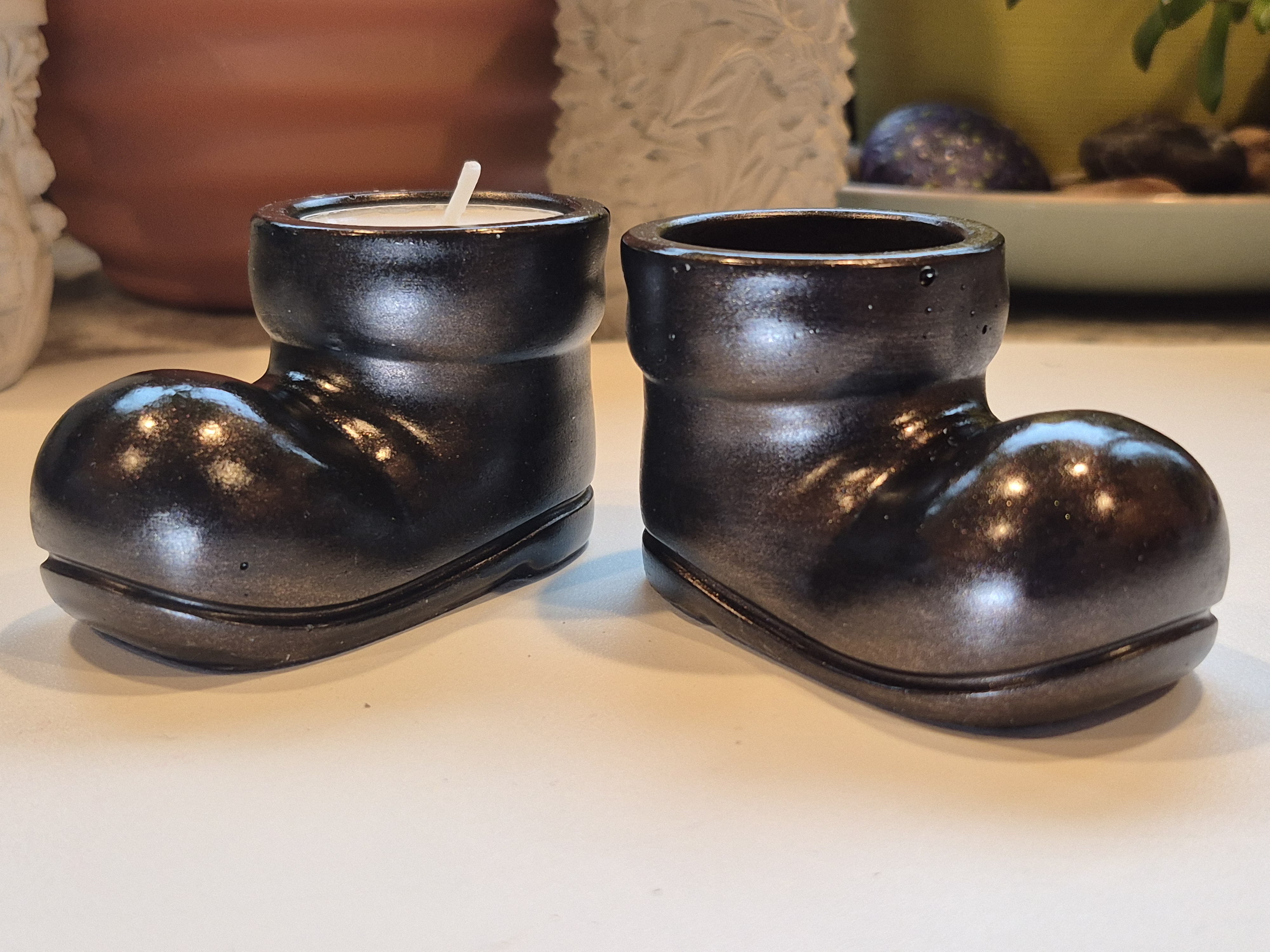 Concrete Hand Painted Boot Candle Holders
