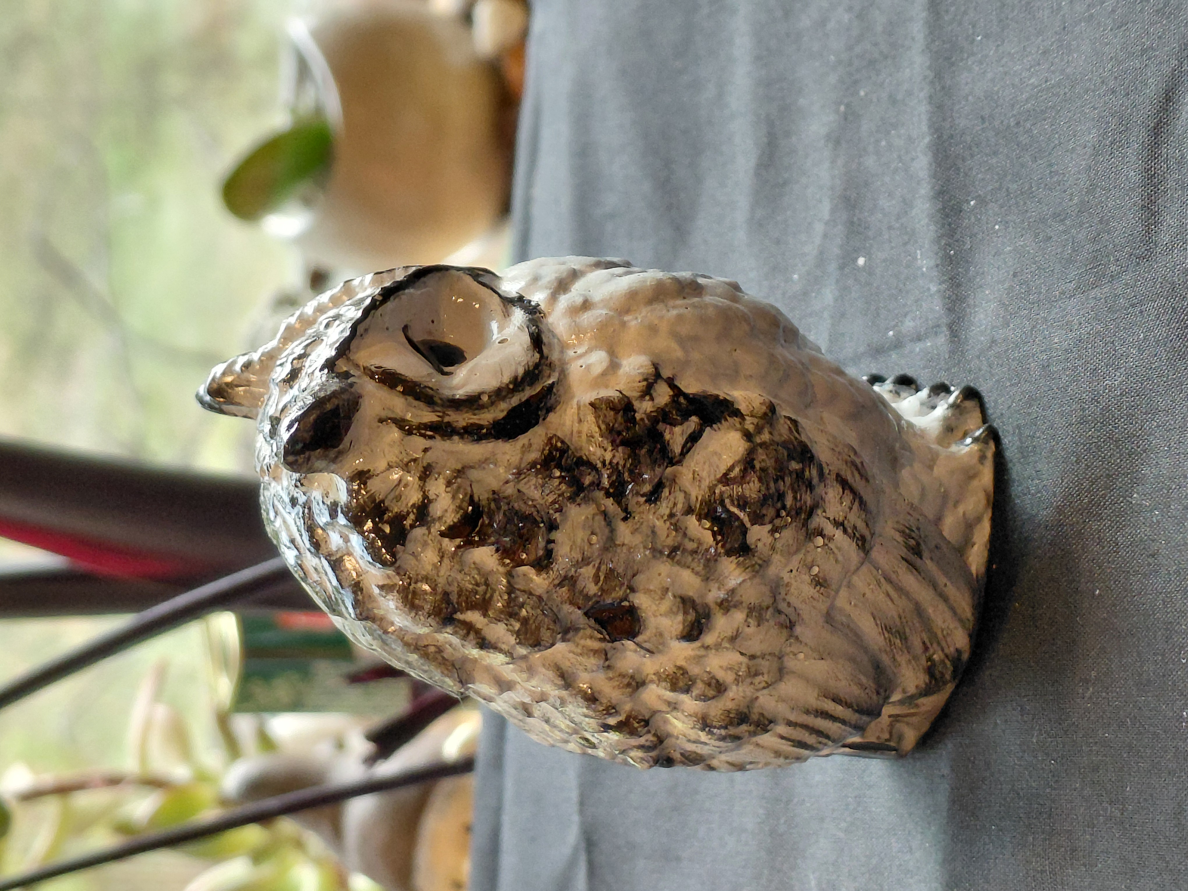 Owl Figurine Hand Painted Concrete