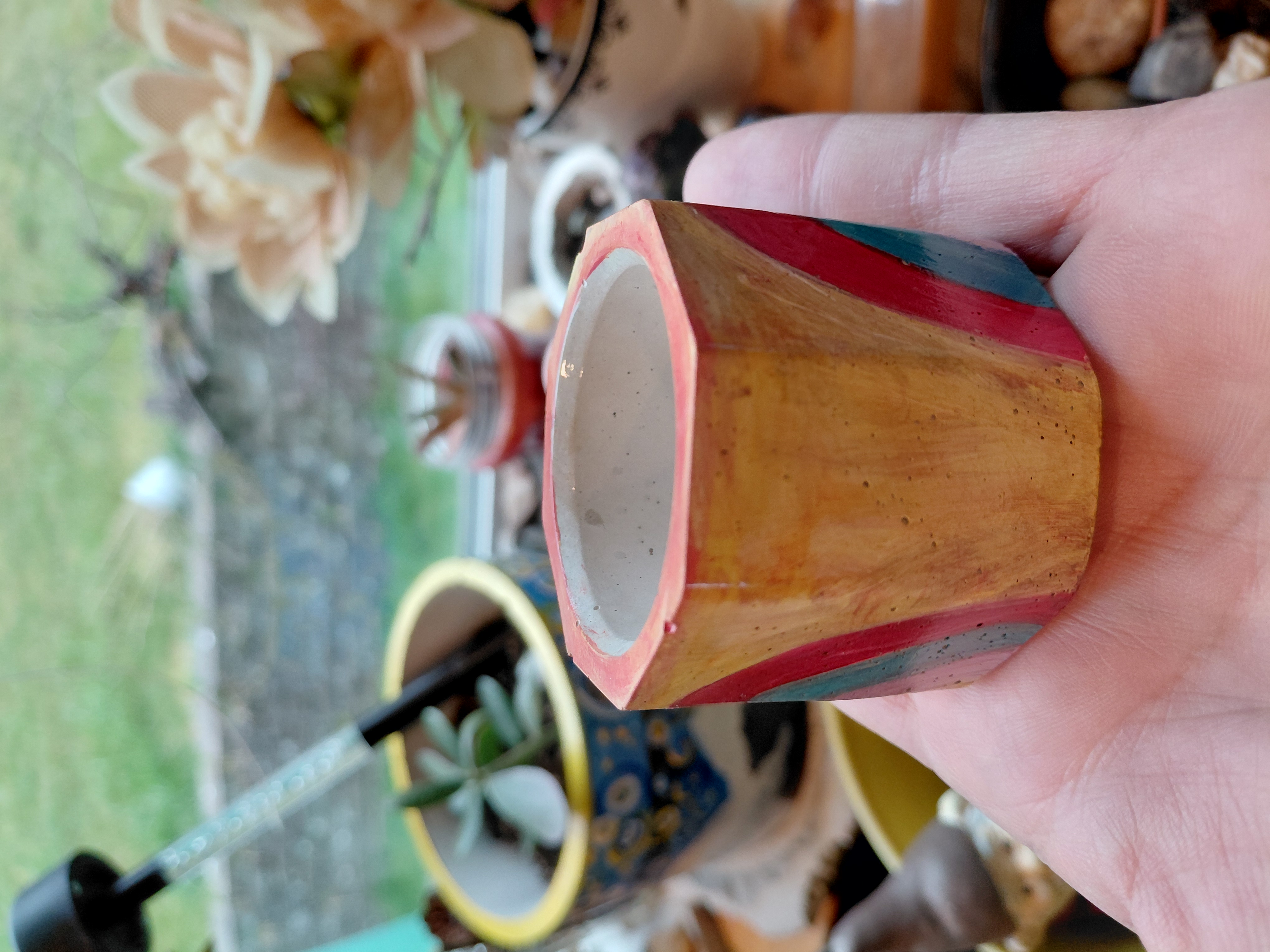Tiny Octagonal Painted Pot 1.5" tall