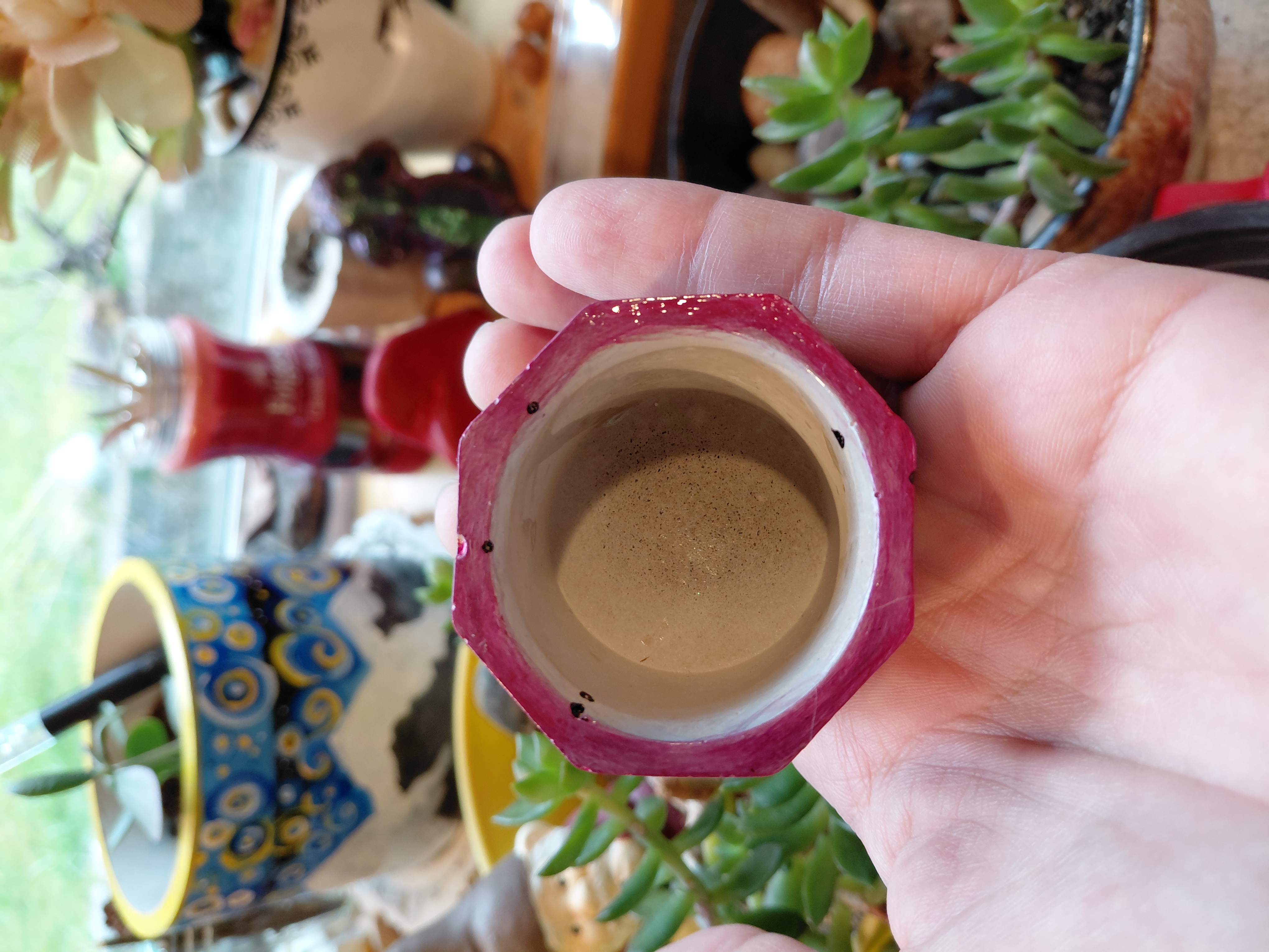 Tiny Painted Octagon Pot 1.75" tall