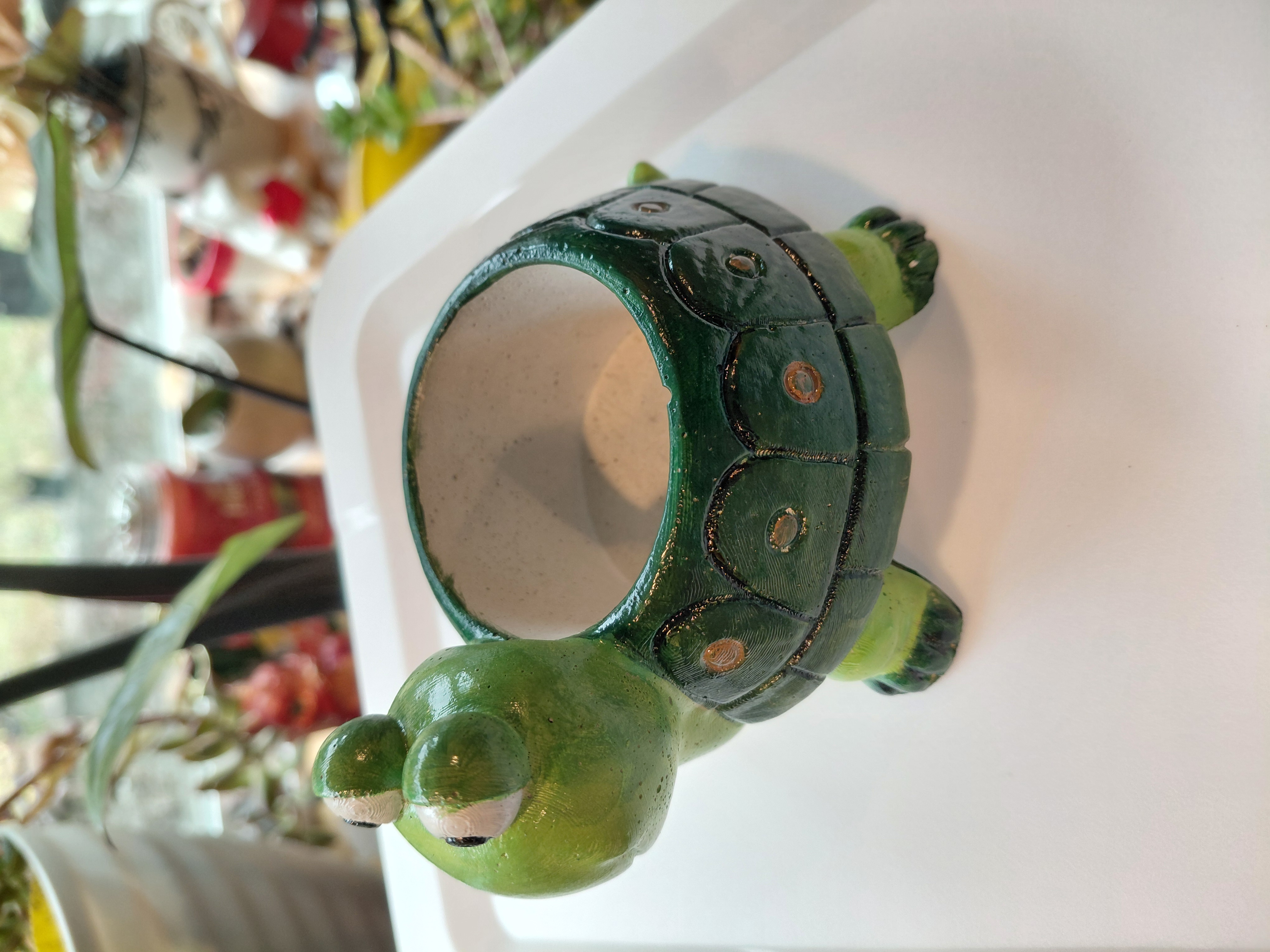 Hand Painted Concrete Turtle Pot